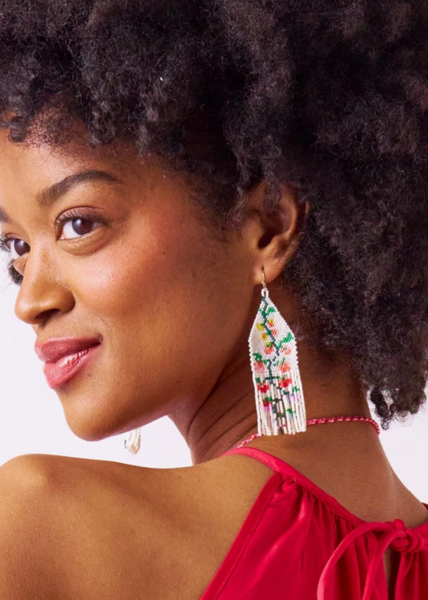 Ink + Alloy Delilah Multi Floral Beaded Fringe Earrings Rainbow