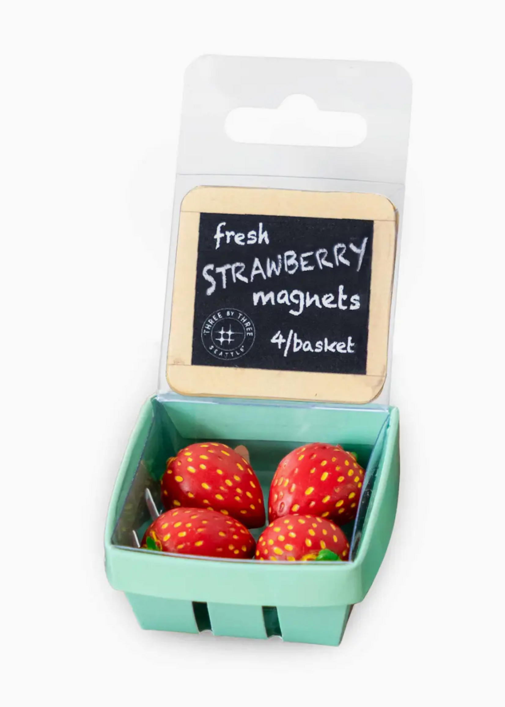 Three by Three Seattle Colorful Strawberry Magnets Iconic Packaging