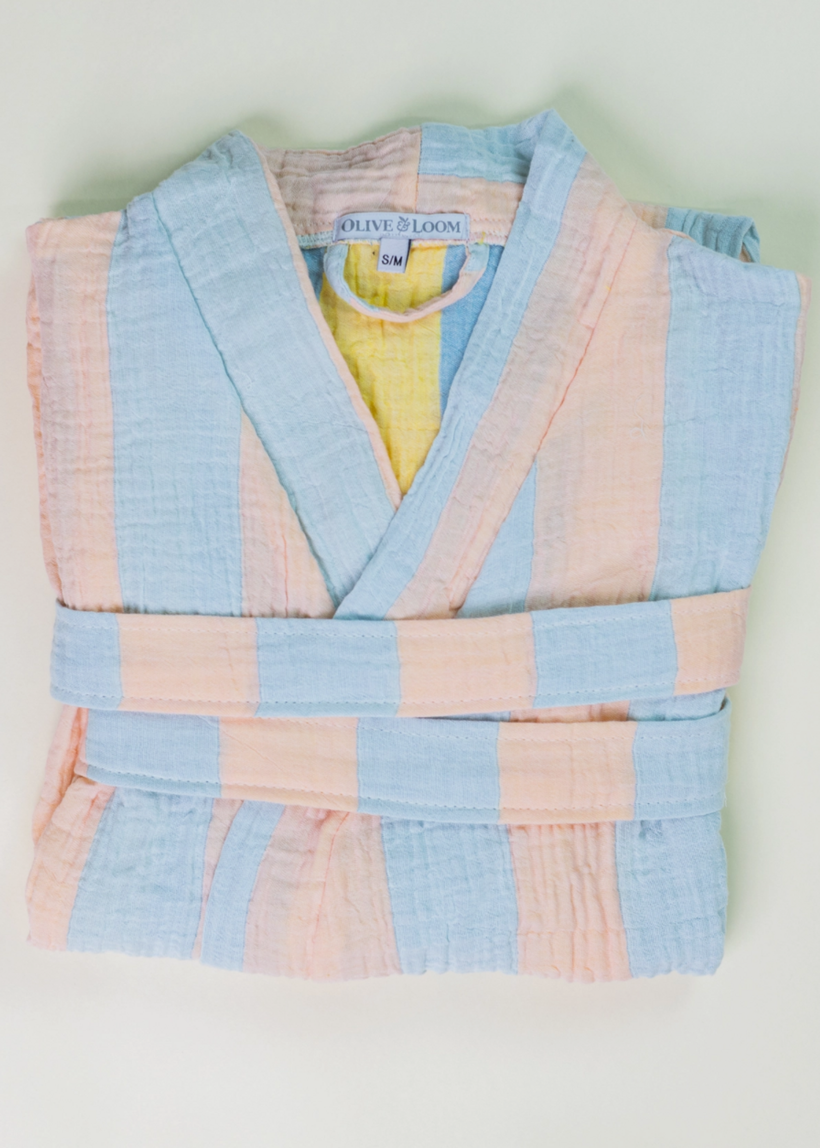 Olive & Loom Muslin Striped Robe-Blue&Pink