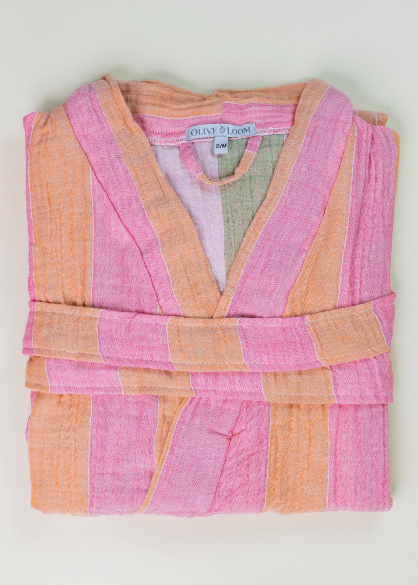 Olive & Loom Muslin Striped Robe Hot Pink/Orange