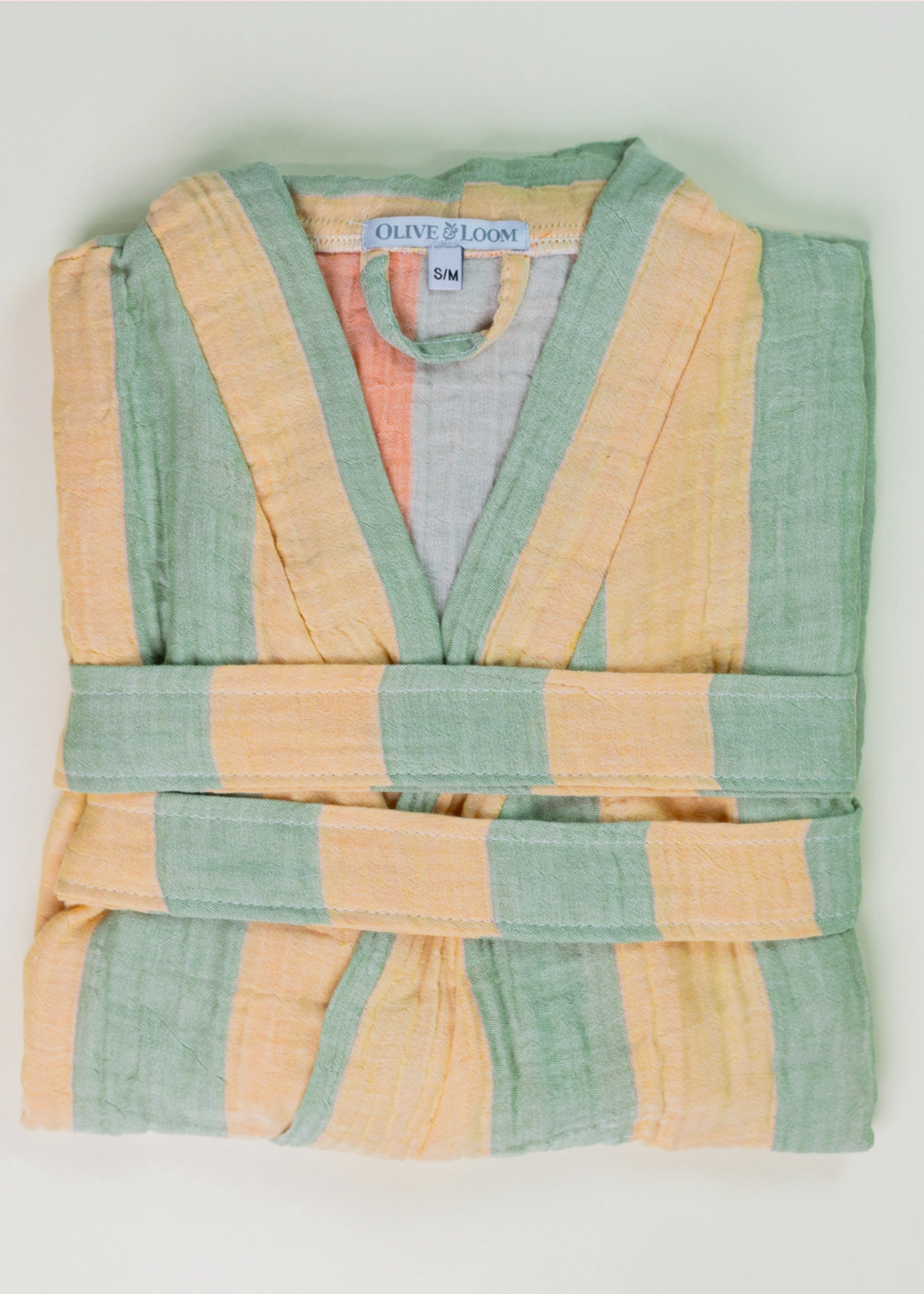 Olive & Loom Muslin Striped Robe Orange/Green
