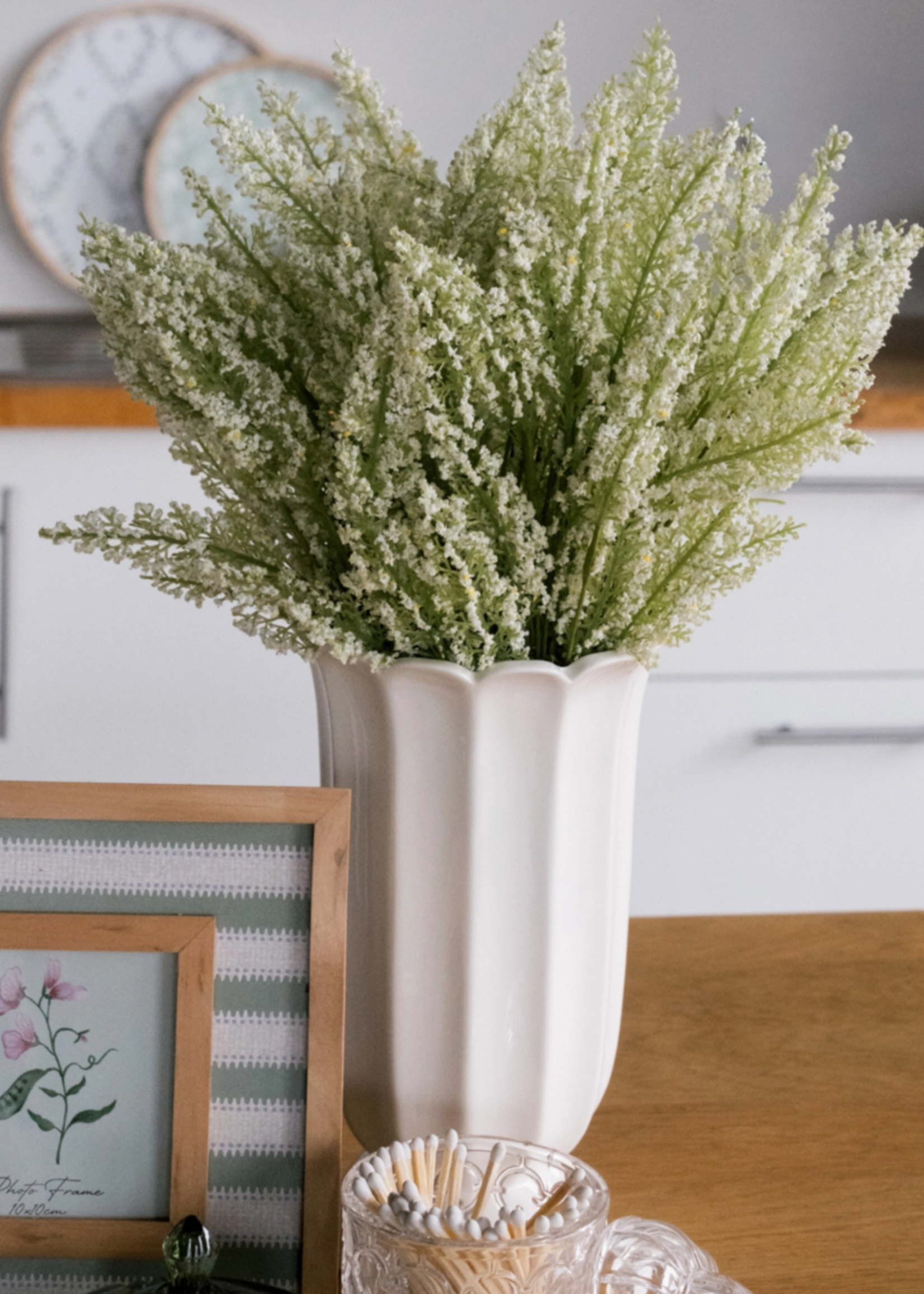 Blossom Bucket & Crossroads Cottage Bloom Tall, White Scalloped Vase