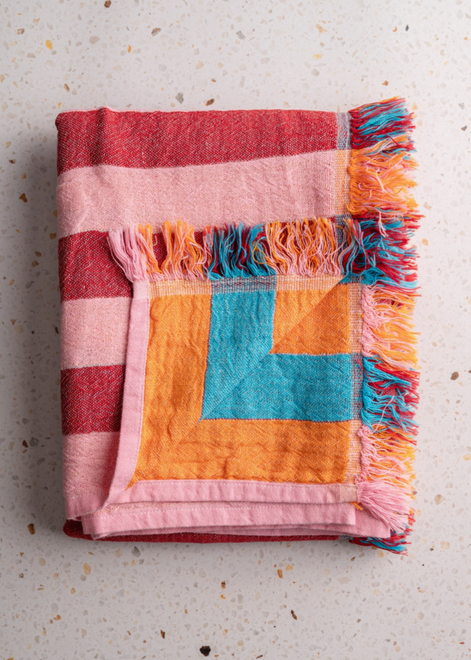 Olive & Loom Cabana Stripe Beach Towel-Red/Pink