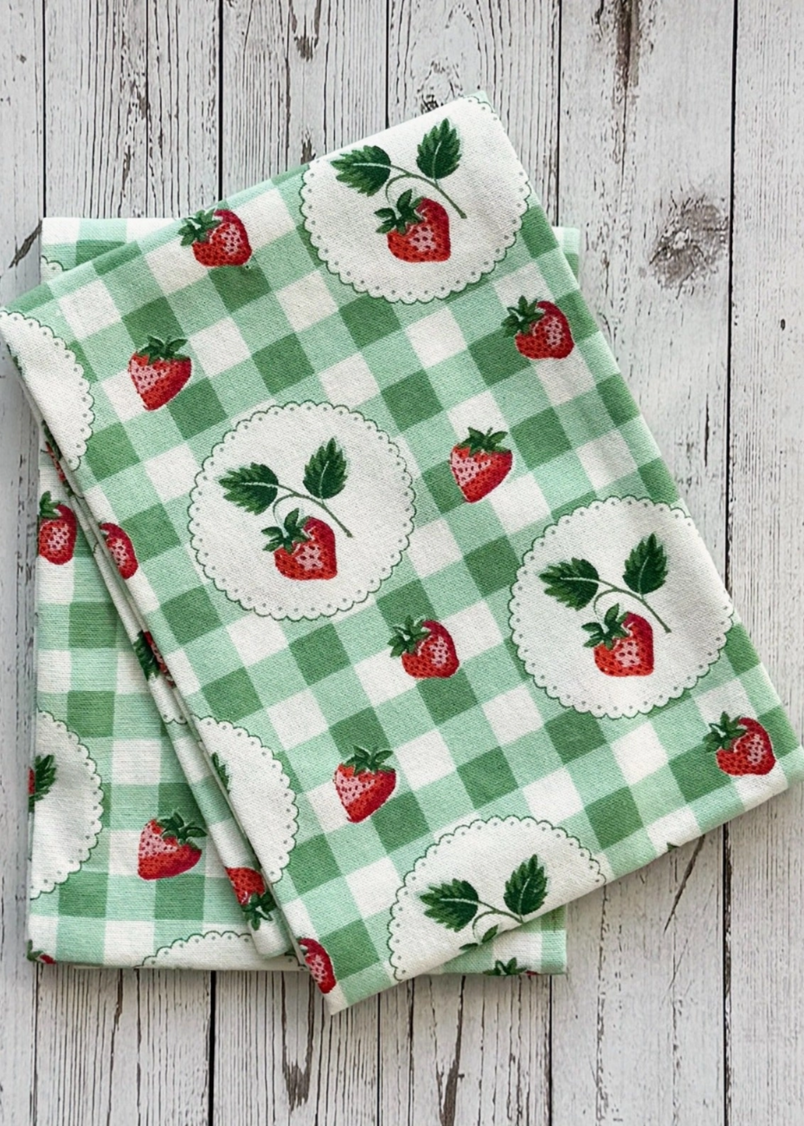 Mahogany Strawberry Gingham Printed Kitchen Towel S/2