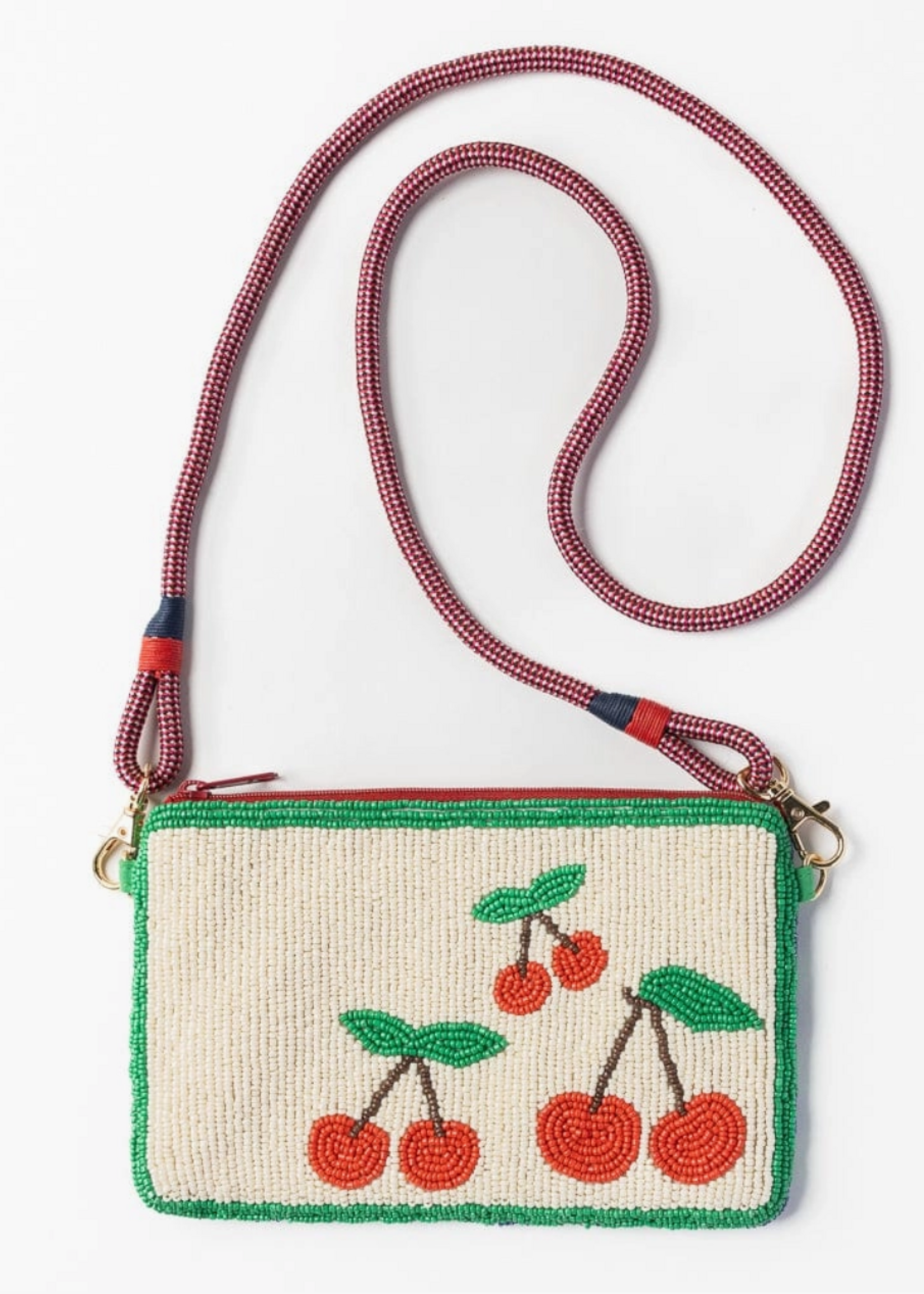 Ink + Alloy Leila Cherries Seed Bead Clutch with Strap