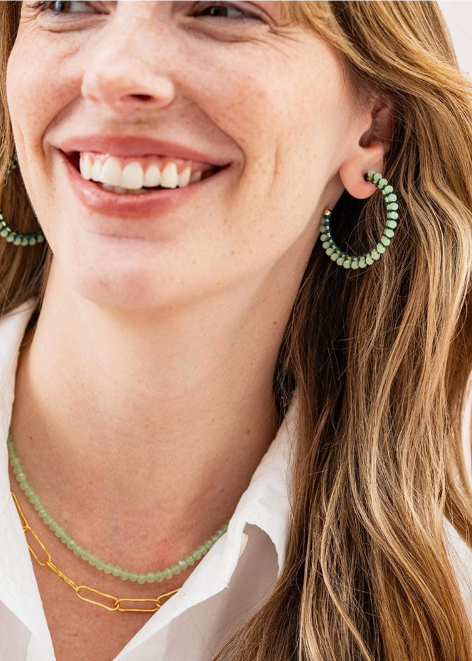 Ink + Alloy Lillian Crystal Threaded Beads Hoop Mint
