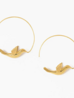 Ink + Alloy Wren Bird Hoop Earrings Brass