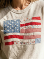 Meoldy Faye American Flag Texture Patchwork T-Shirt