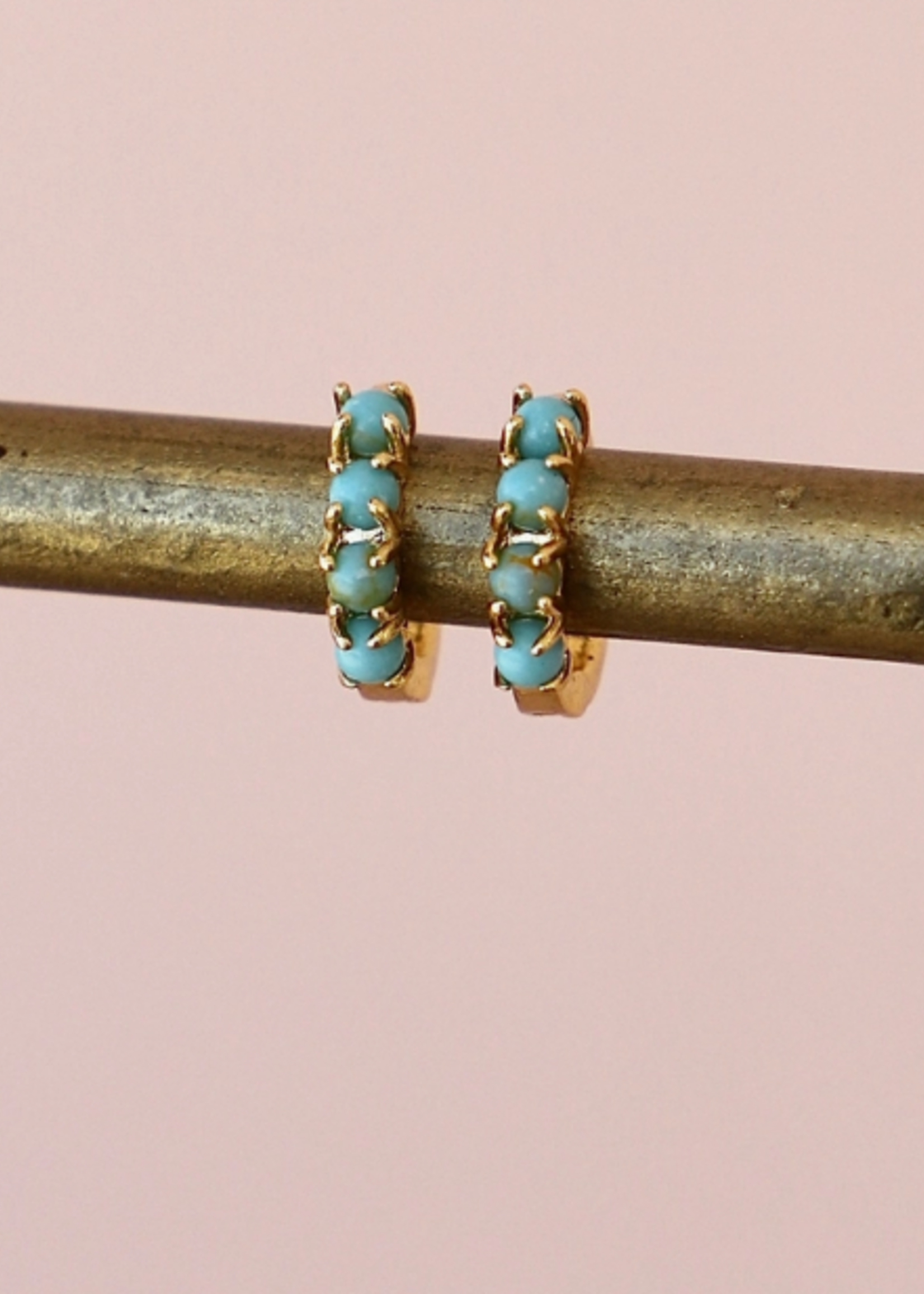 Katie Waltman Mini Turquoise Hoops GOLD