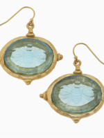 Susan Shaw Aqua Venetian Glass Bee Intaglio Earrings