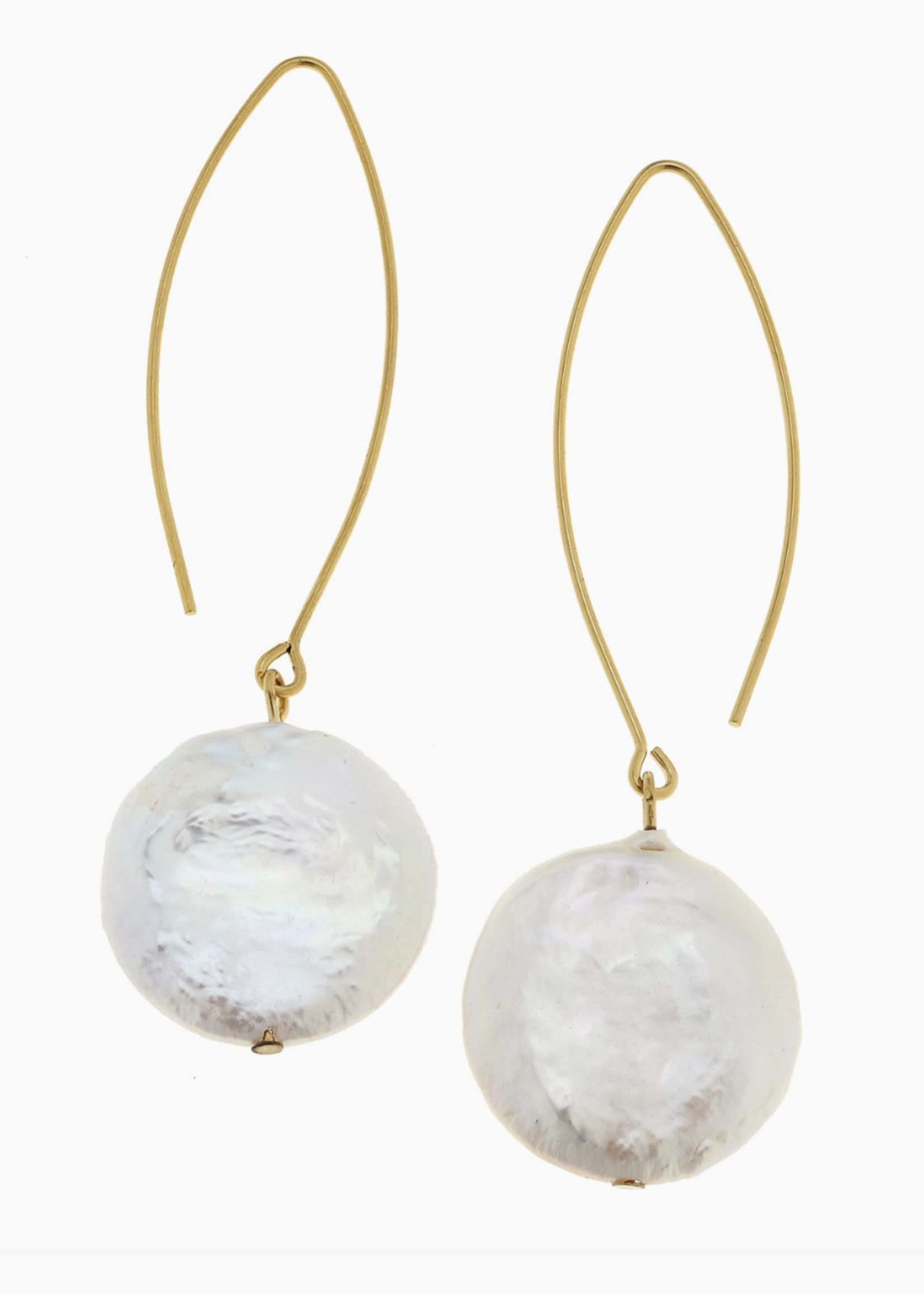 Susan Shaw Gold Threader and Round Genuine Freshwater Pearl Earrings