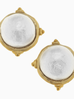 Susan Shaw Gold and White Pearl Cabochon Earrings