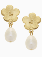 Susan Shaw Poppy Flowers with Genuine Freshwater Pearl Earrings
