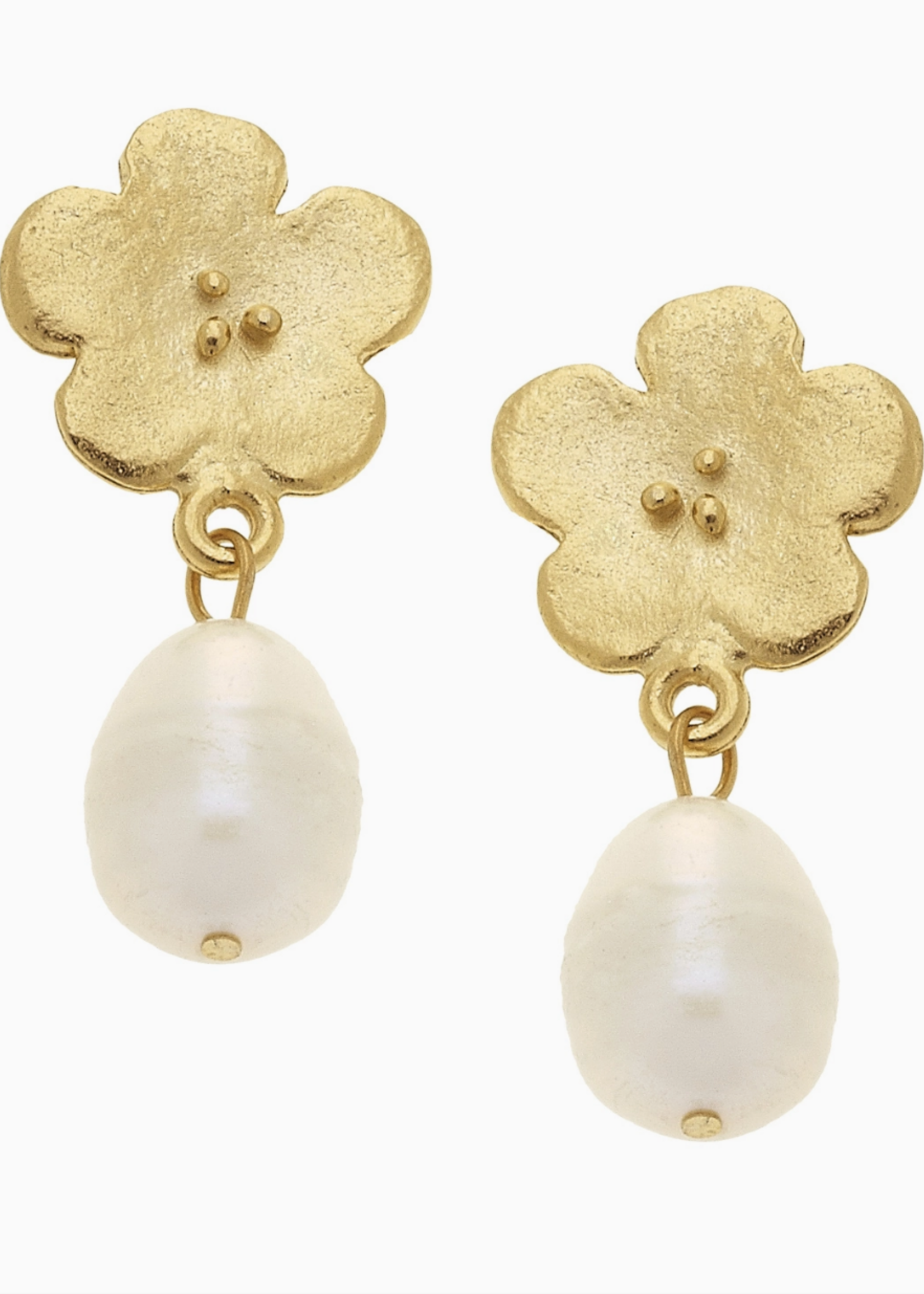Susan Shaw Poppy Flowers with Genuine Freshwater Pearl Earrings