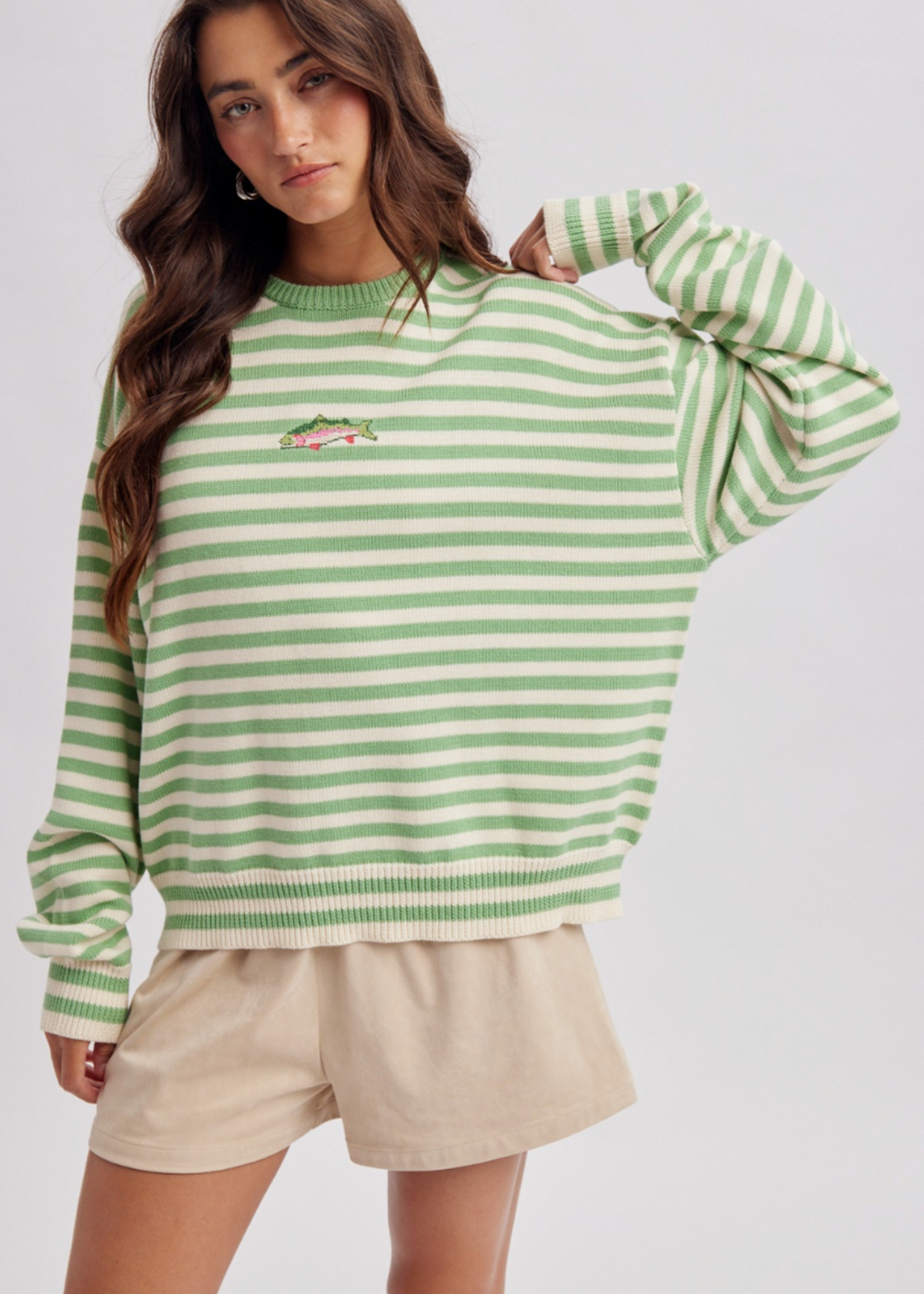 Wishlist Apparel Striped Fish Coastal  Pistachio Cream