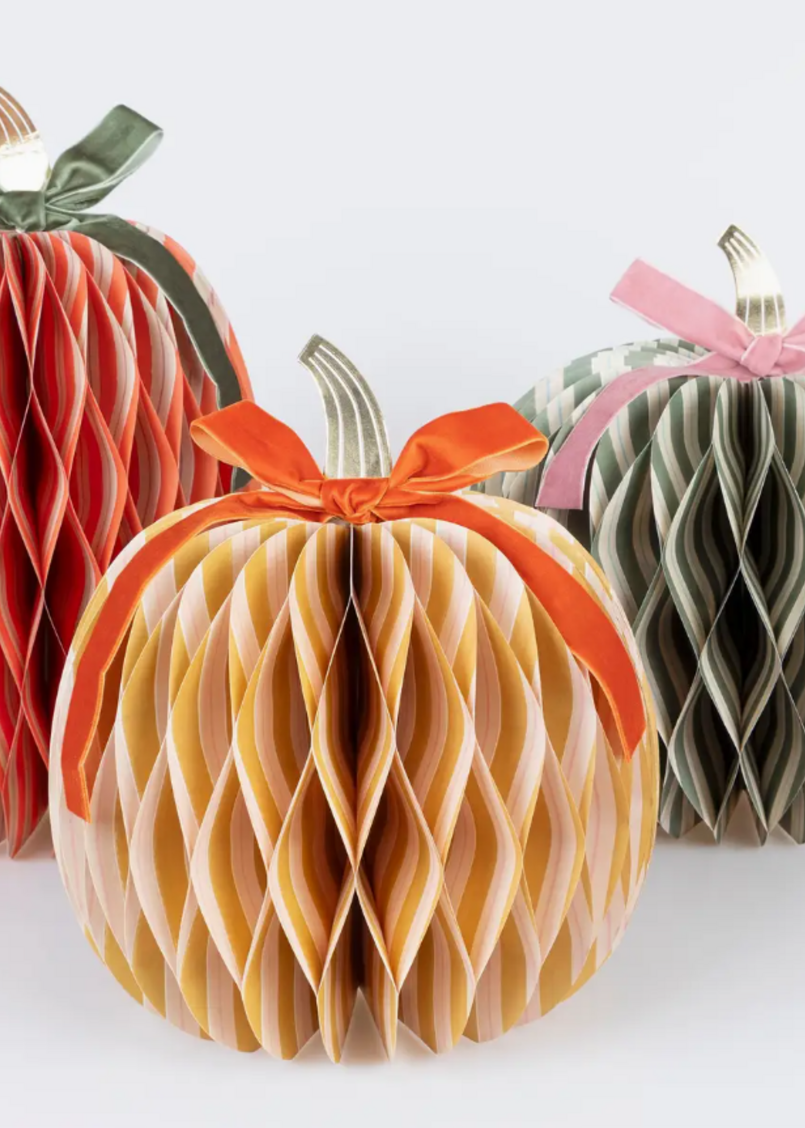 Meri Meri Fall Stripe Paper Honeycomb Pumpkins