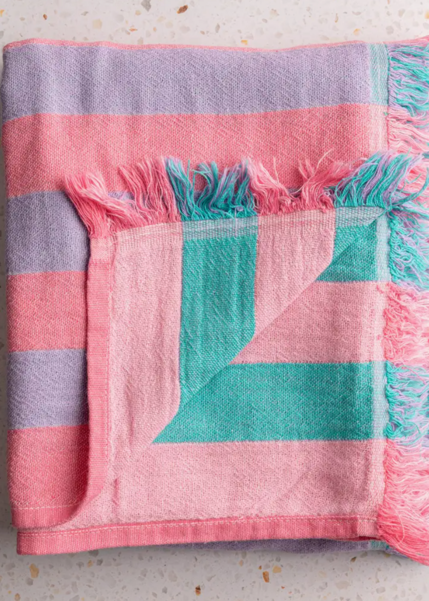 Olive & Loom Cabana Stripe Beach Towel - Pink/Blue