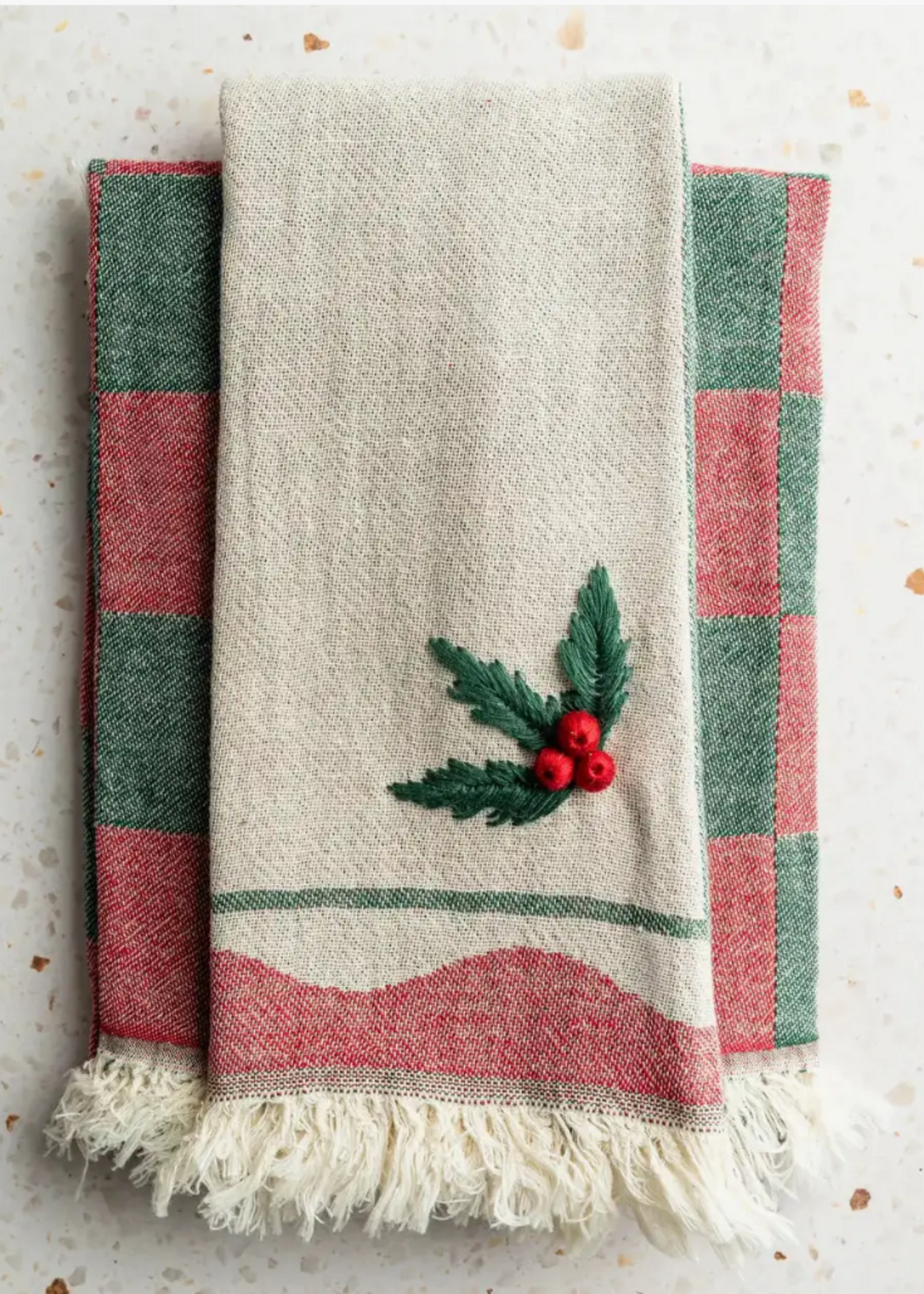 Olive & Loom Holly Hand-Stitched Tea Towel Set