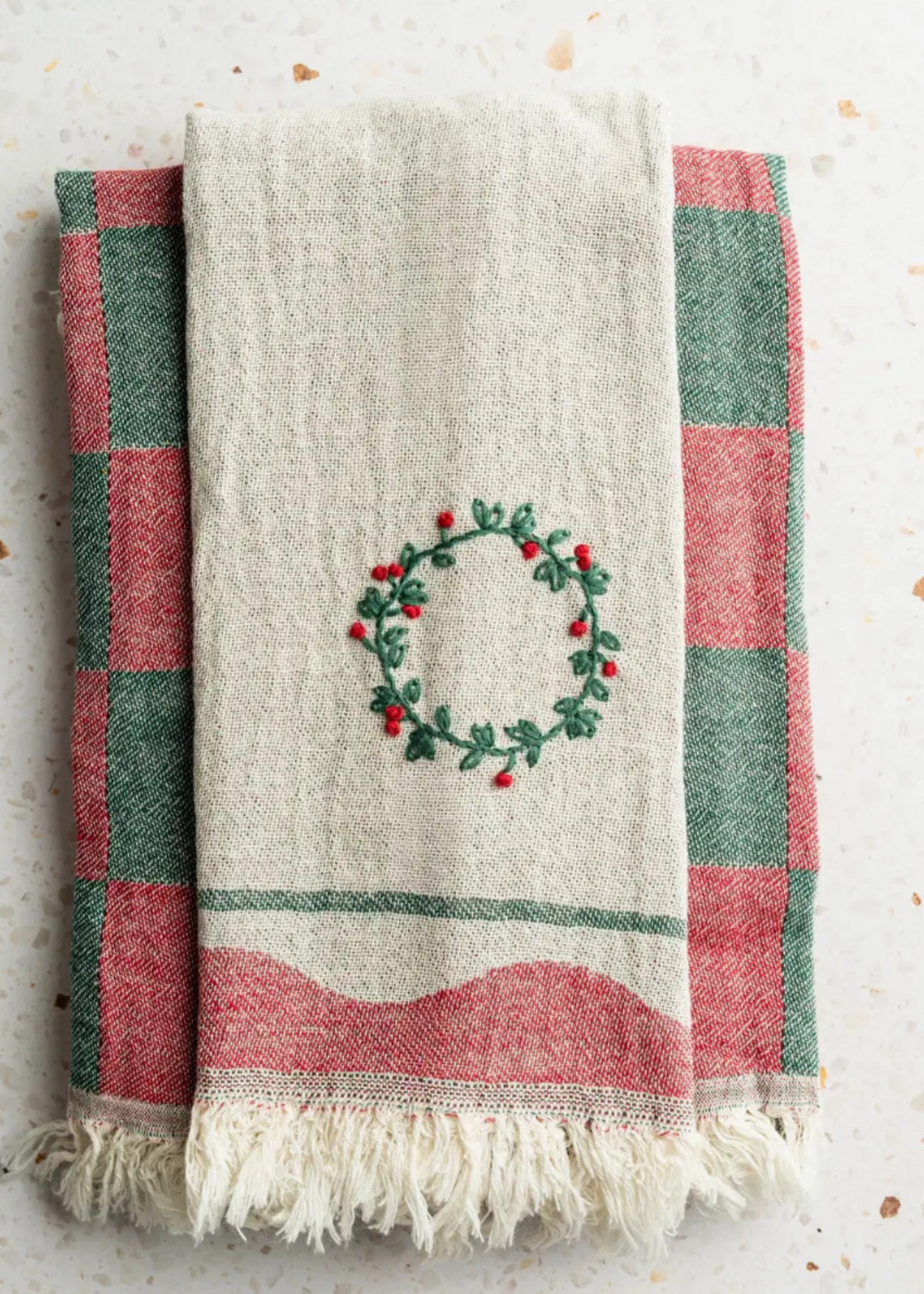 Olive & Loom Wreath Hand-Stitched Tea Towel Set