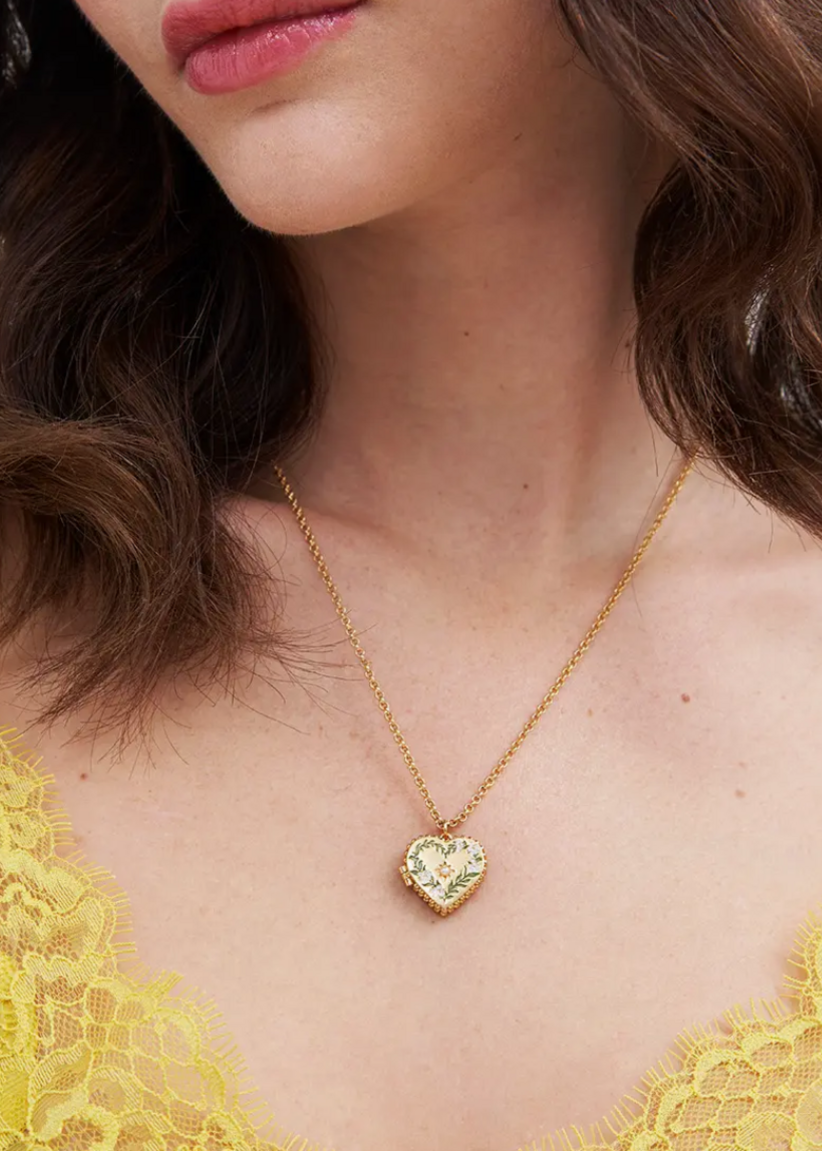 Fable England Jasmine Heart Gold Locket Necklace