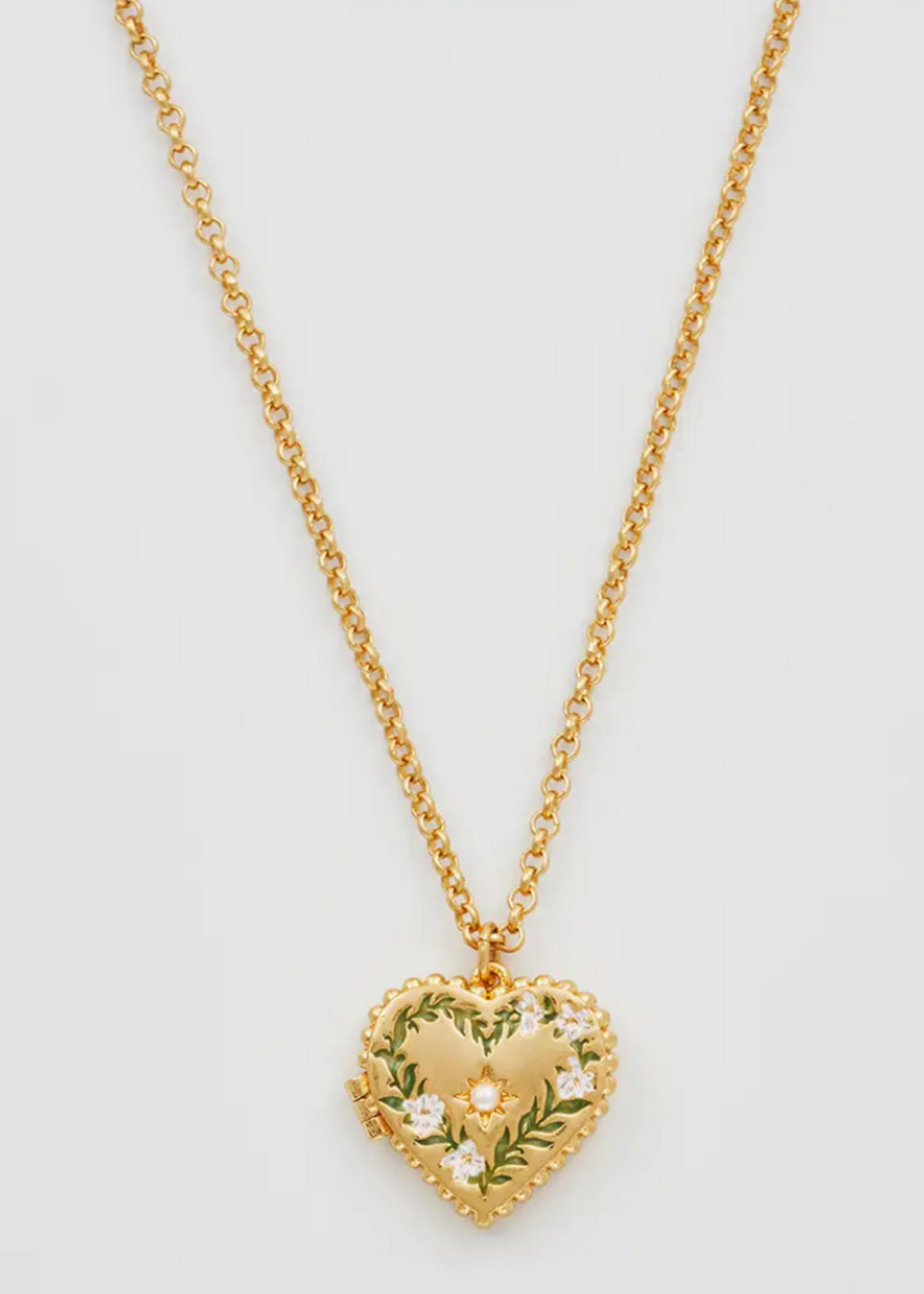 Fable England Jasmine Heart Gold Locket Necklace