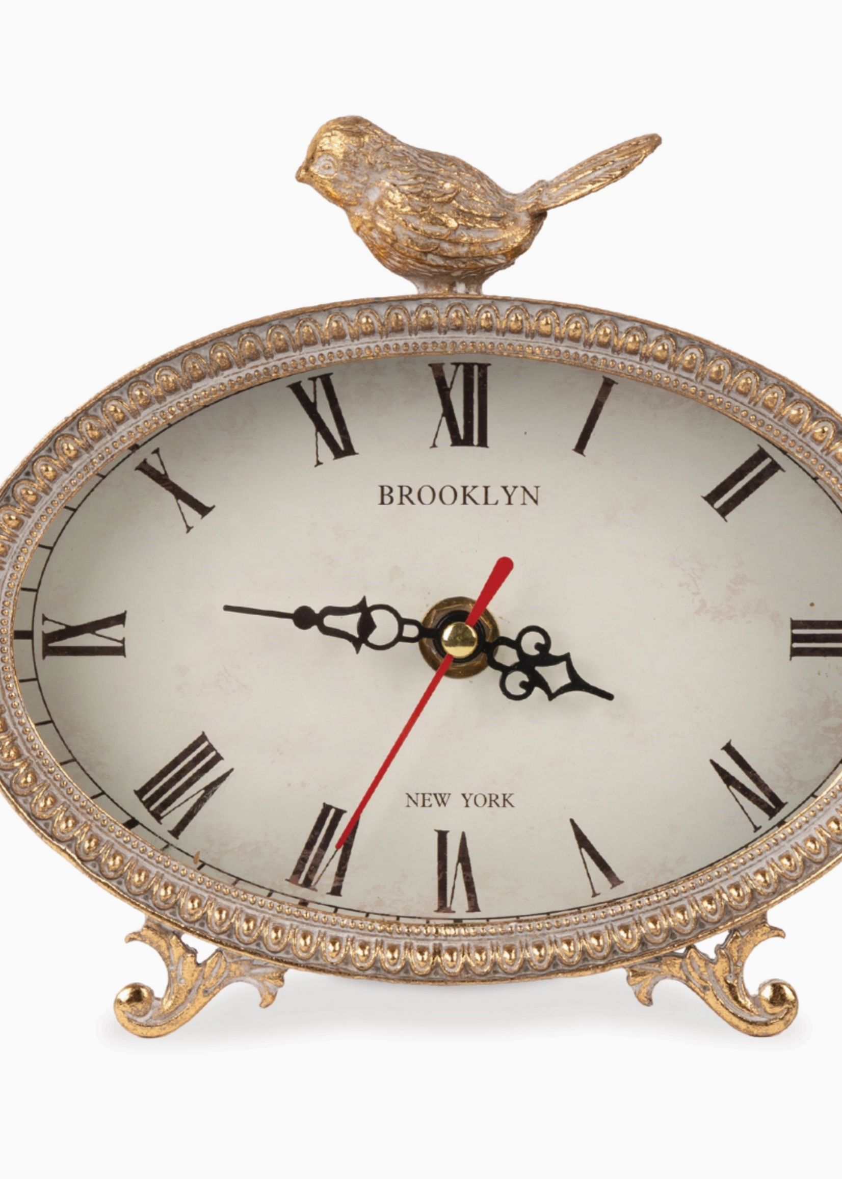 Blossom Bucket & Crossroads Home Metal Tabletop Clock with Bird