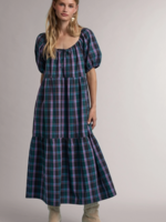 Wishlist Apparel Plaid Puff Sleeve Midi Dress