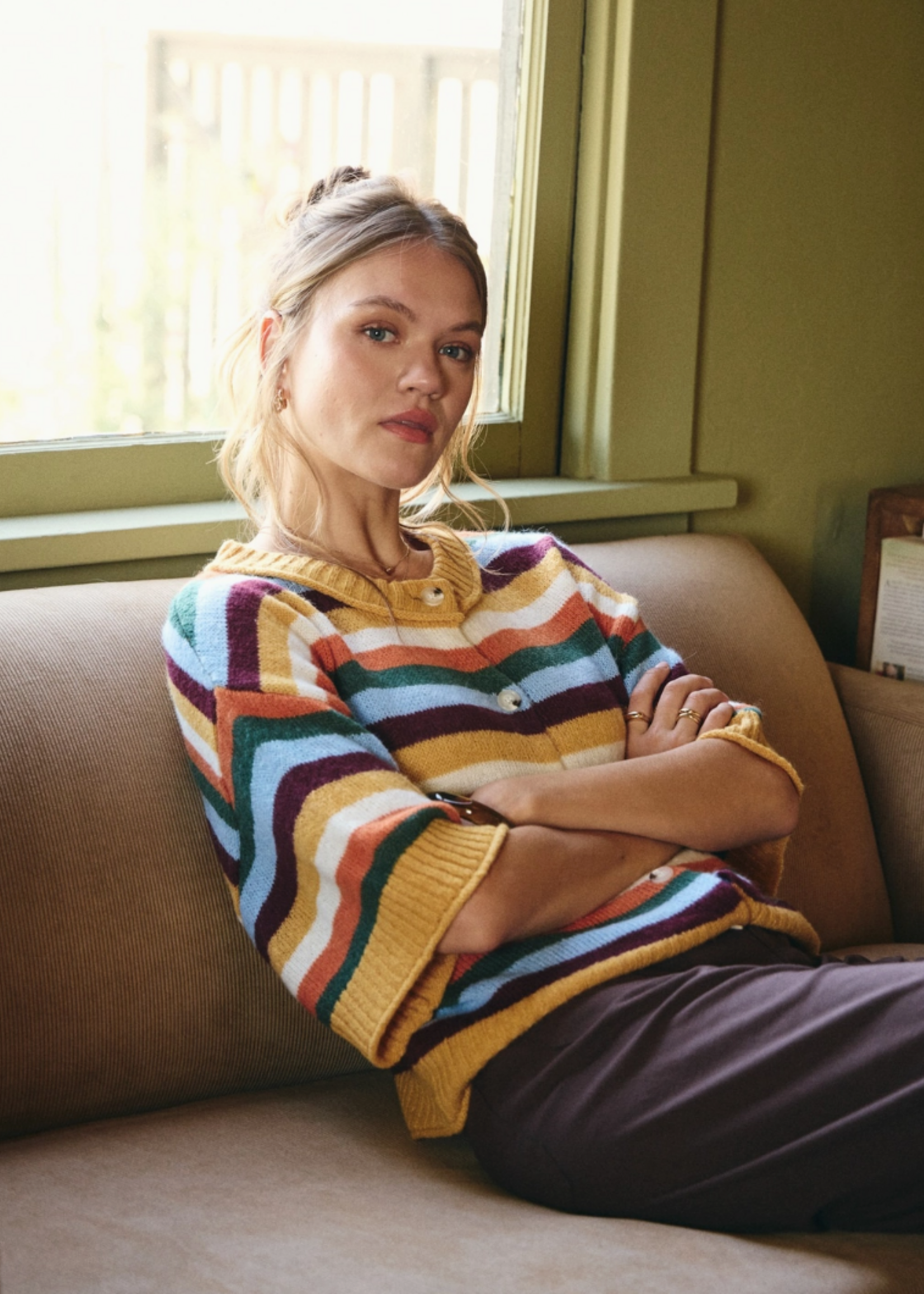 in february Quiet Weekend Multi Stripe Wool Blend Sweater Cardigan