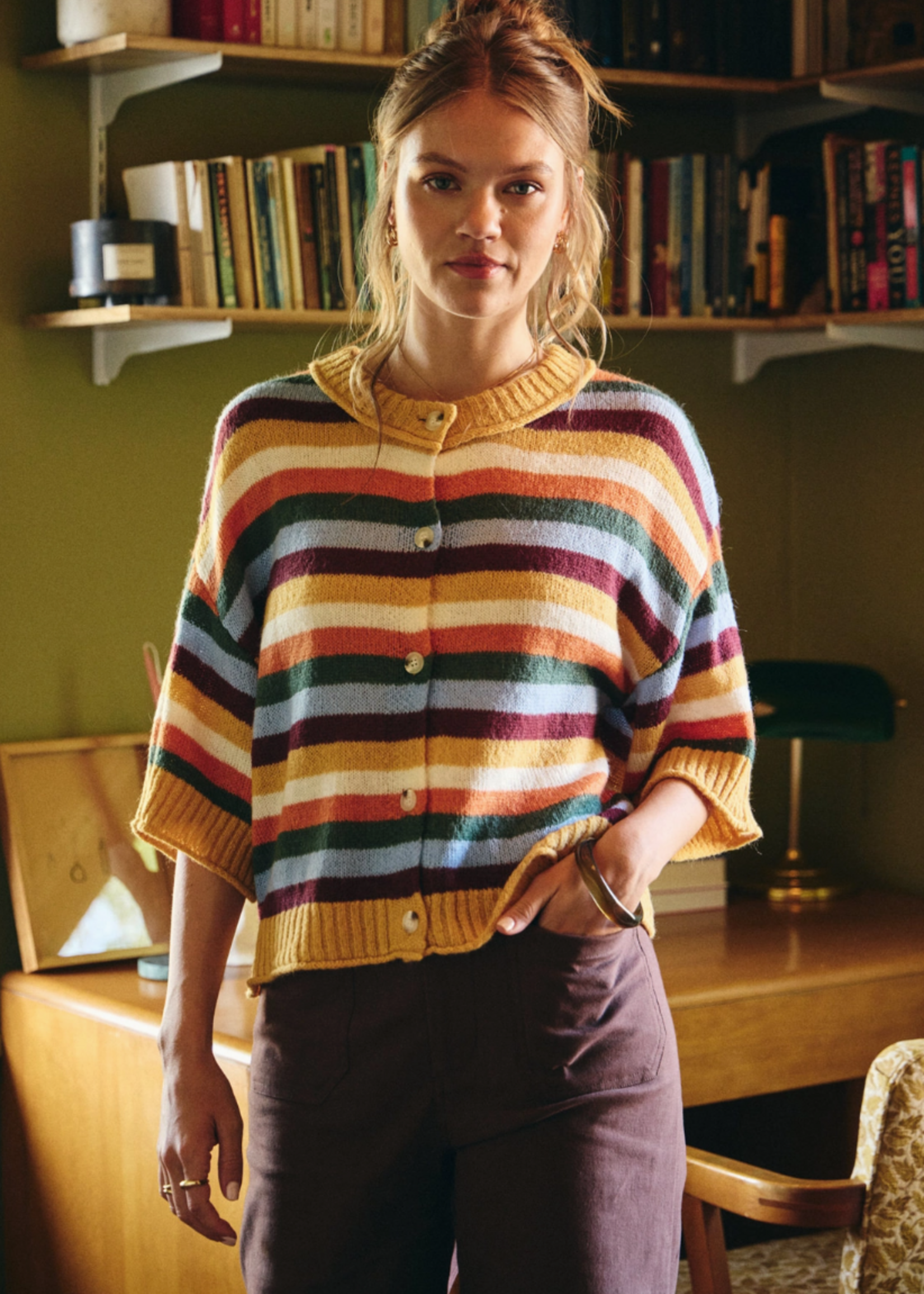 in february Quiet Weekend Multi Stripe Wool Blend Sweater Cardigan