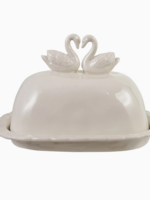 Hazel Mazel Stoneware Scalloped Butter Dish W Swans