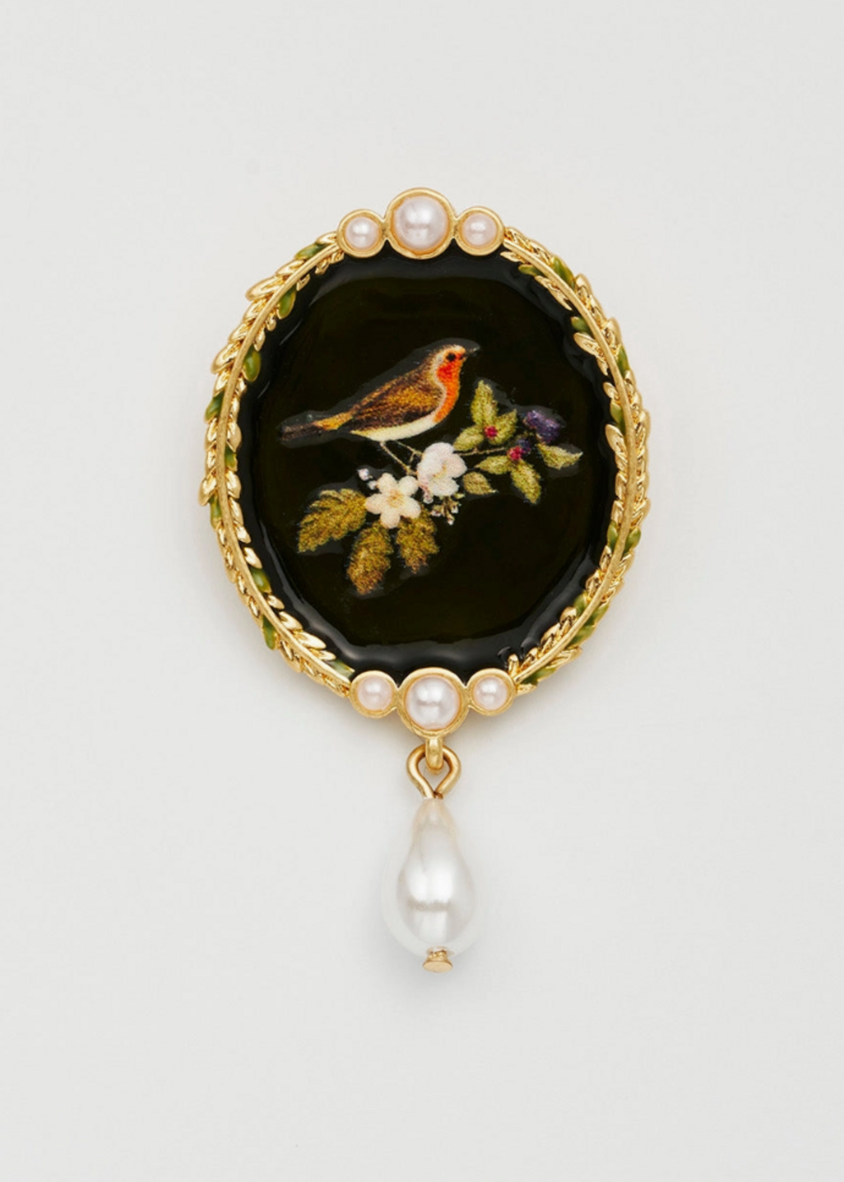 Fable England Robin Bramble Pearl Brooch