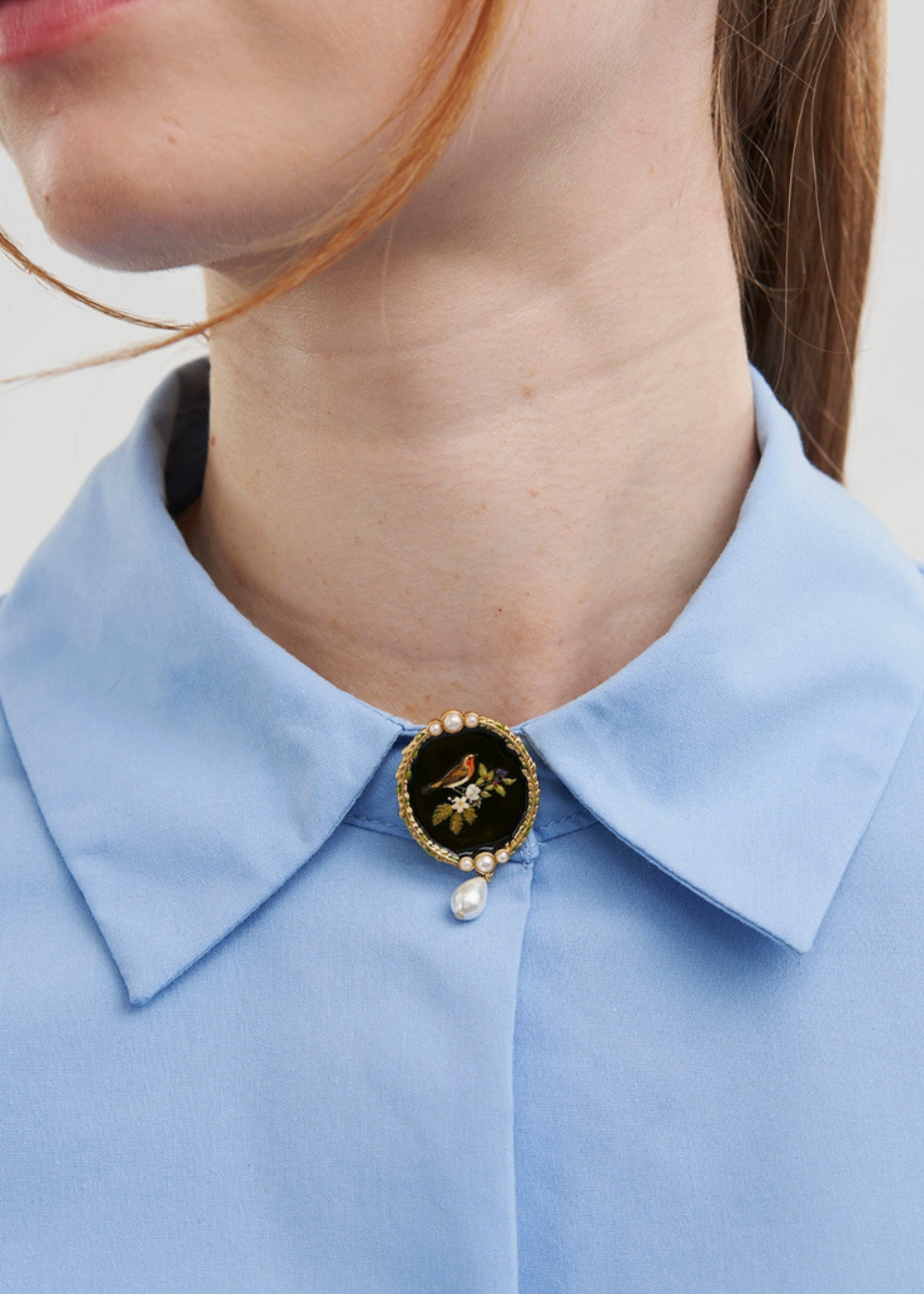 Fable England Robin Bramble Pearl Brooch