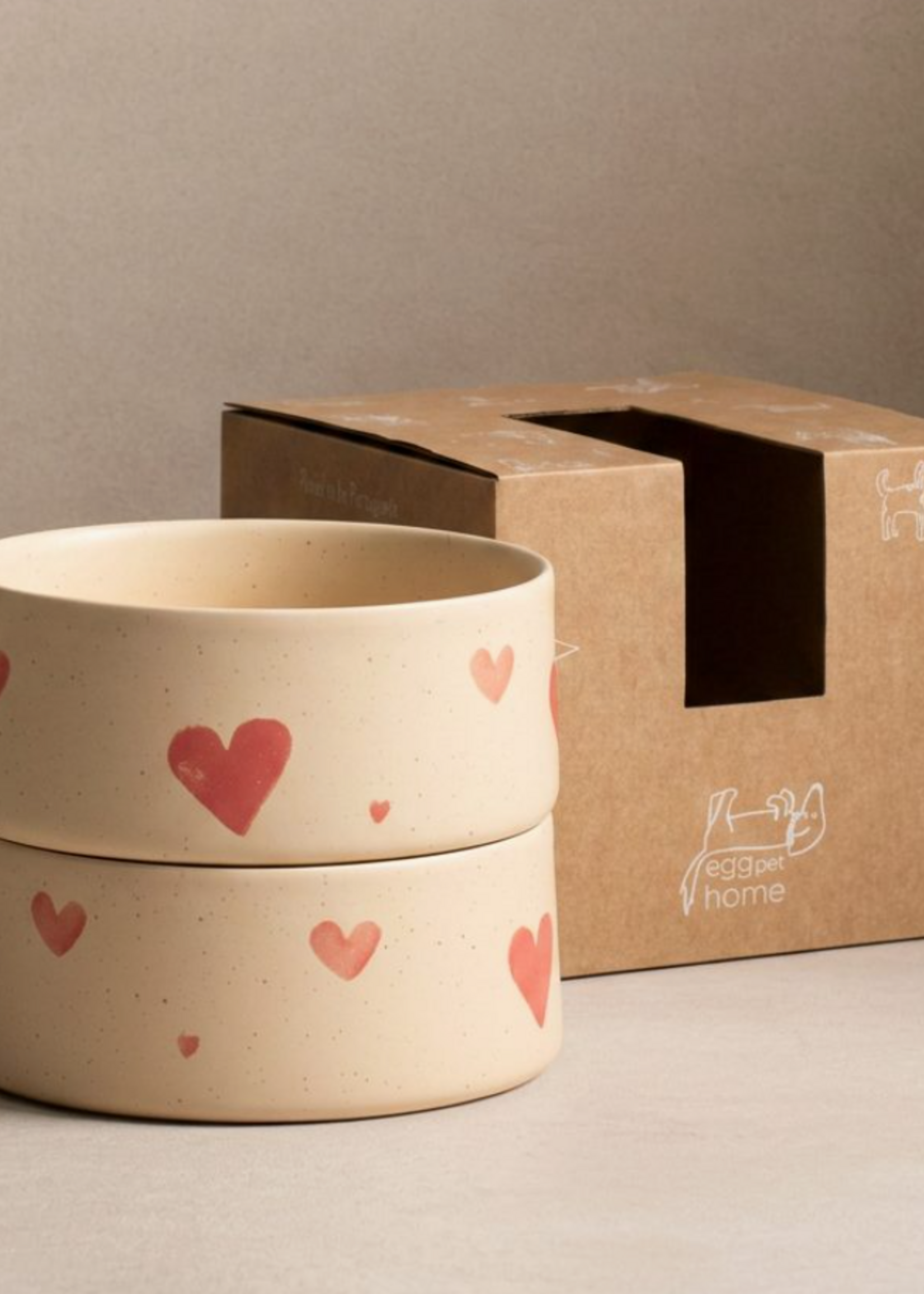 Egg Back Home Cozy Hearts Stoneware Pet Bowl 14cm 2 Piece Set
