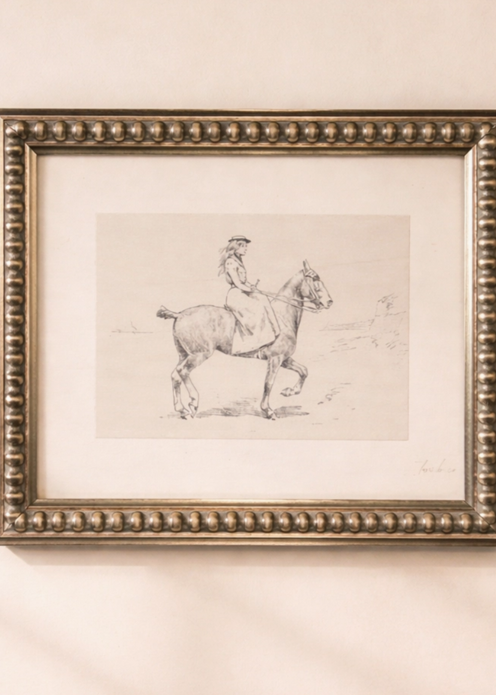 Luxe B Co Equestrian Sketch | Antique Inspired Beaded Polished Framed Art