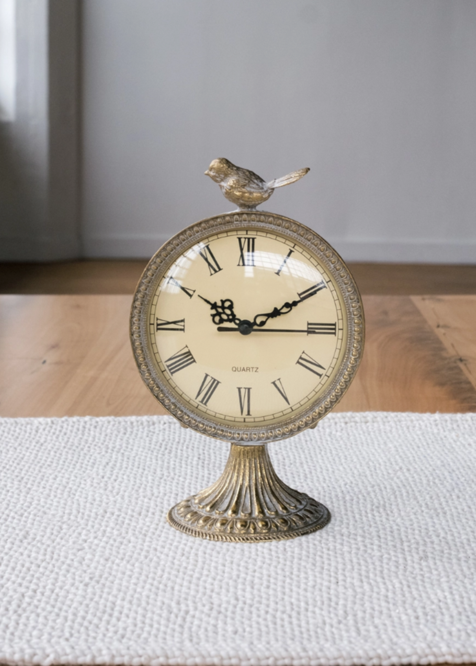 Blossom Bucket & Crossroads Home Metal Tabletop Clock W/Bird On Base