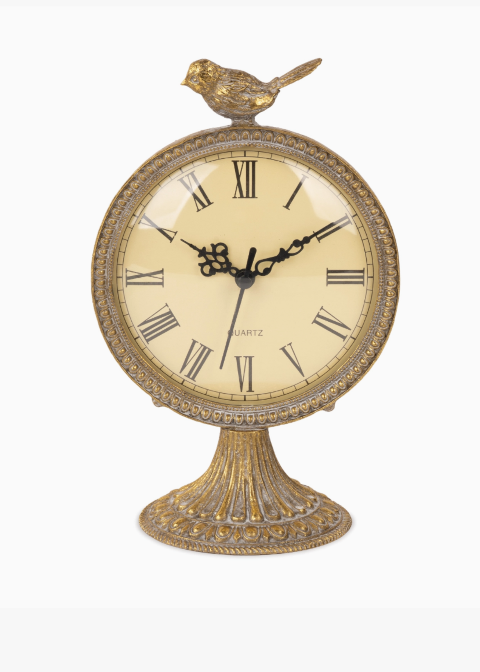 Blossom Bucket & Crossroads Home Metal Tabletop Clock W/Bird On Base