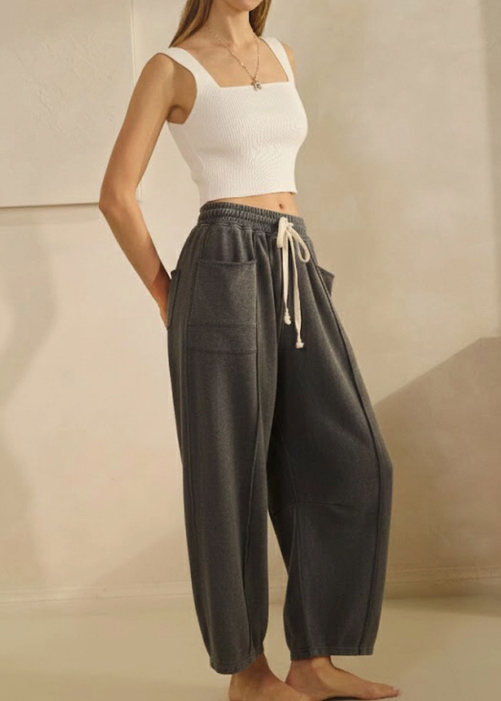 Oddi Washed French Terry Pants -Washed Charcoal