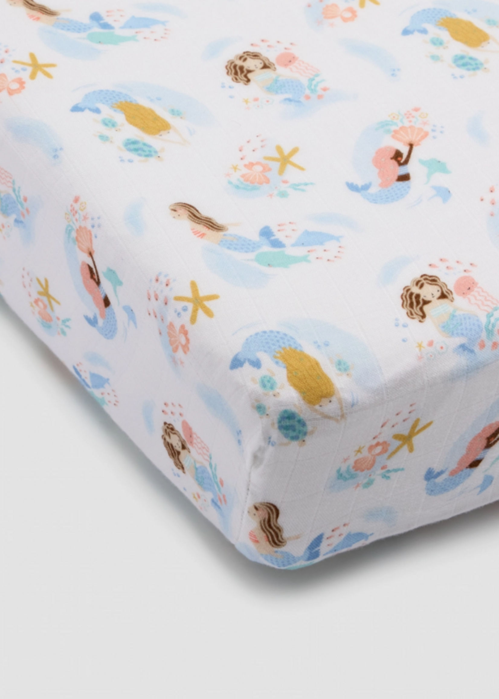 Loulou Lollipop Muslin Fitted Crib Sheet-Mermaids