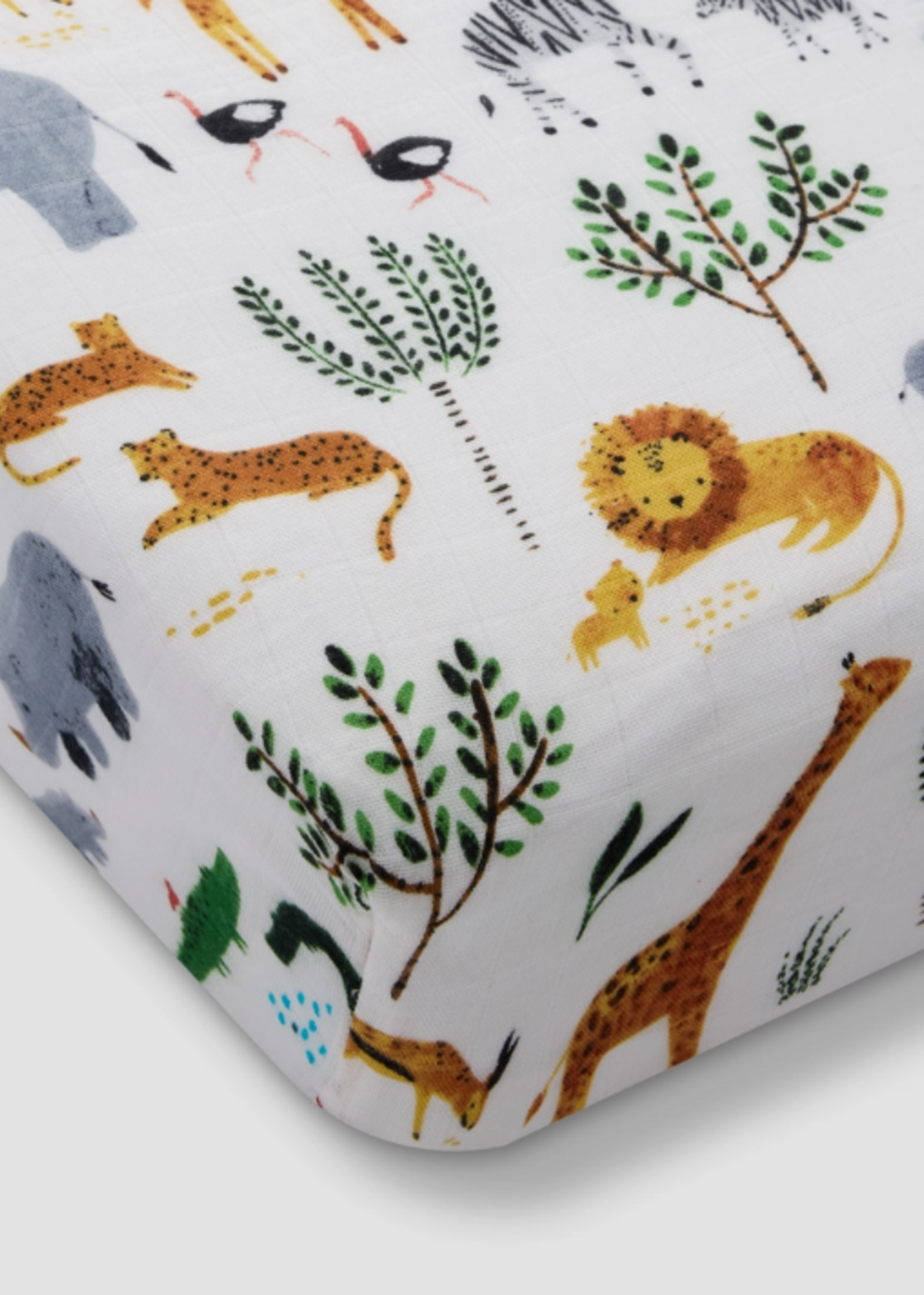 Loulou Lollipop Muslin Fitted Crib Sheet -Safari Jungle