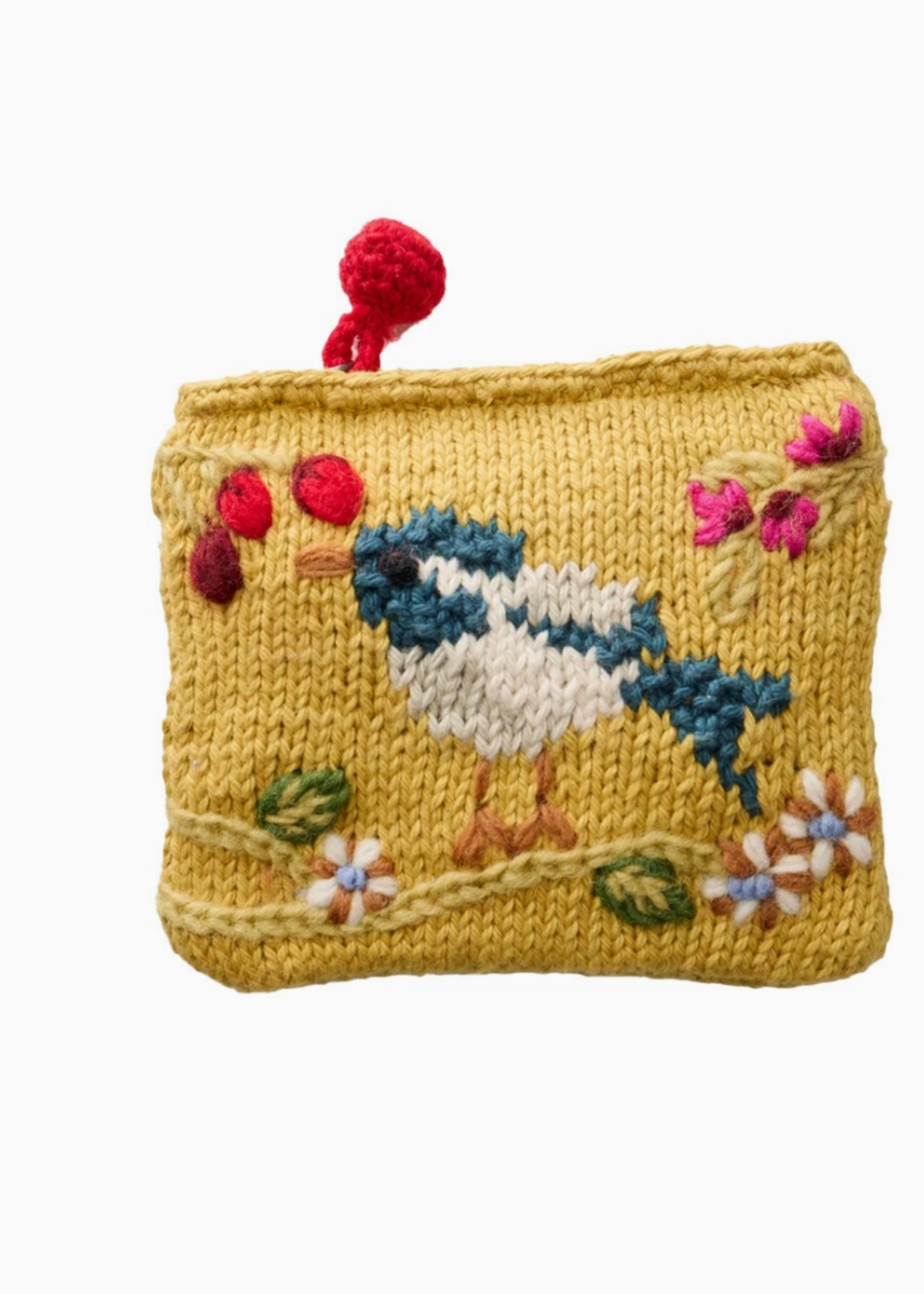 French Knot Bird & Blossom Pouch