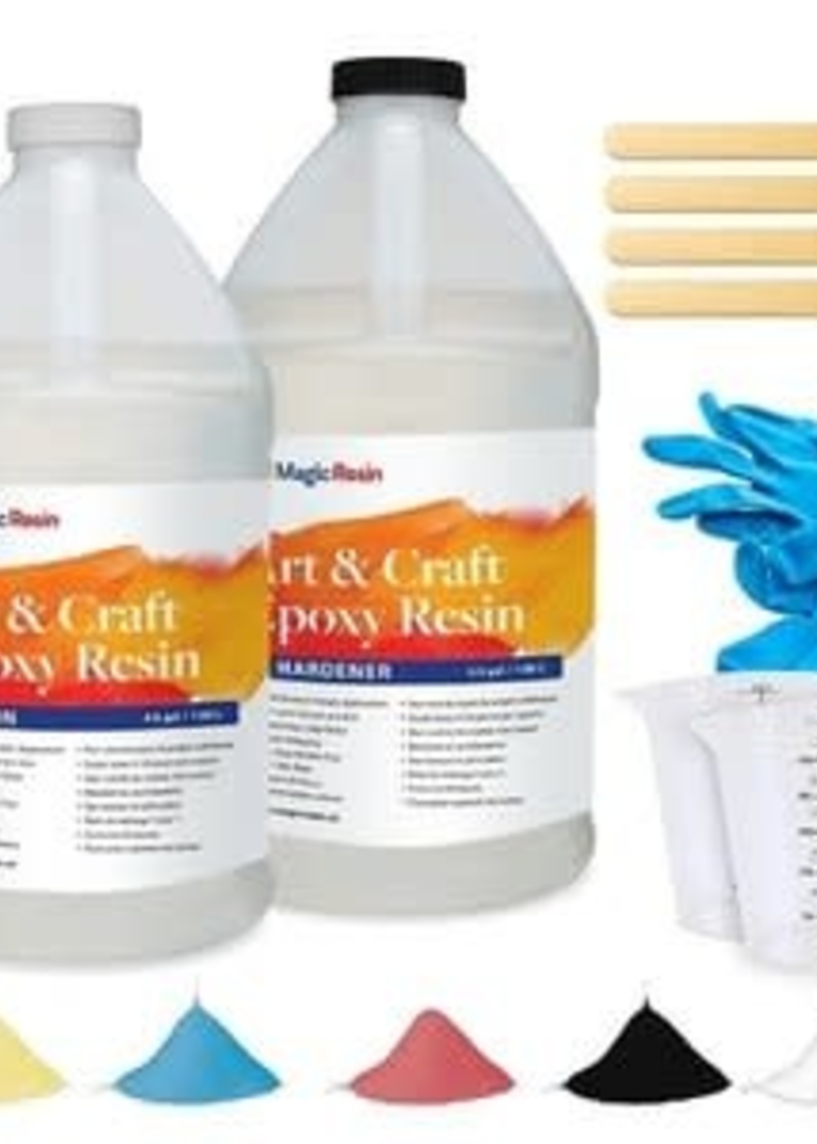 Magic Resin 1 Gallon (3.78 L) | Art & Craft Epoxy Resin Kit | Includes 3 pairs of gloves, 2 cups, 4 sticks & 5 x 5g mica powder bags