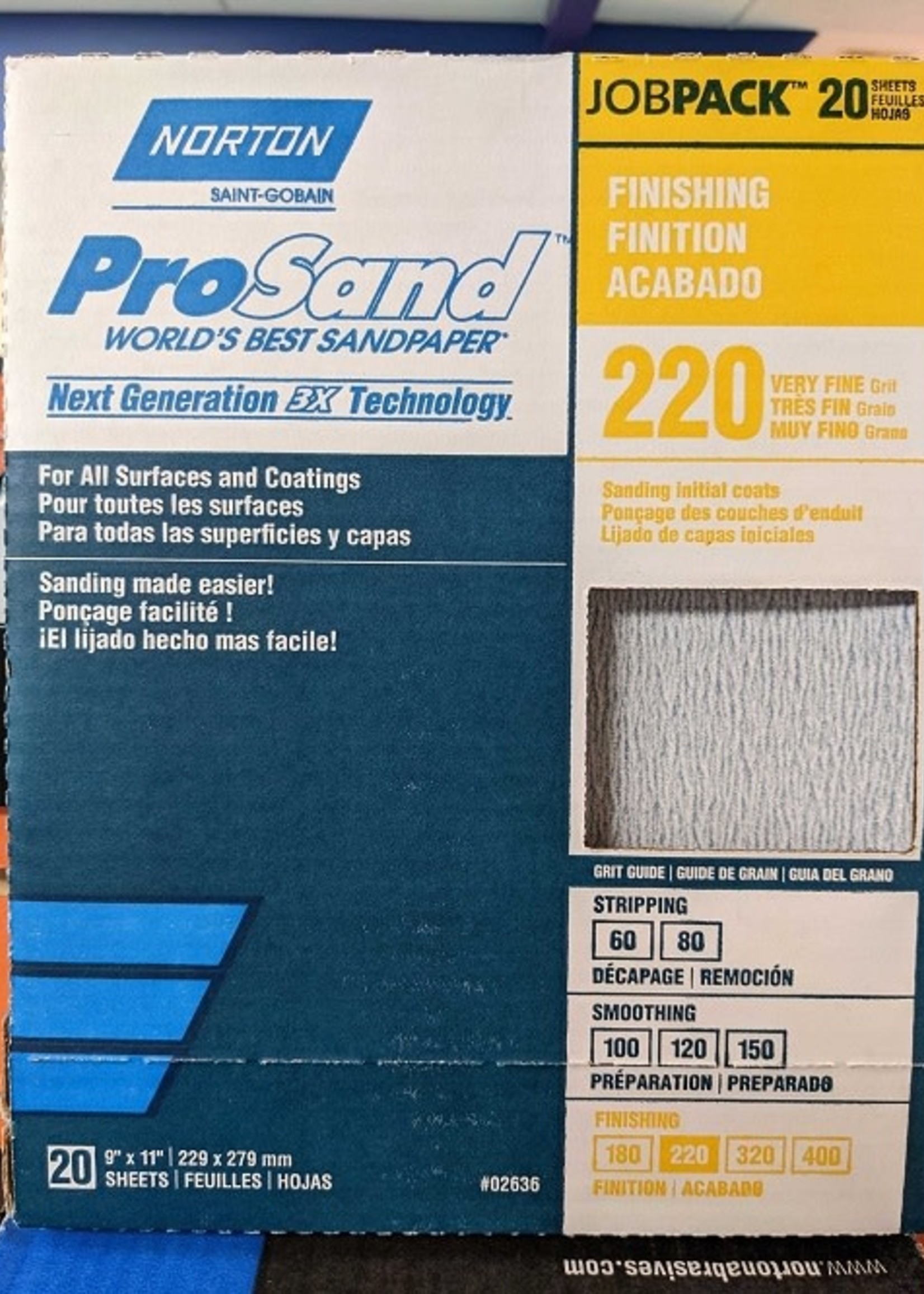 Norton 9 X 11 SHEET PROSAND P220G JOB PACK 20MULT