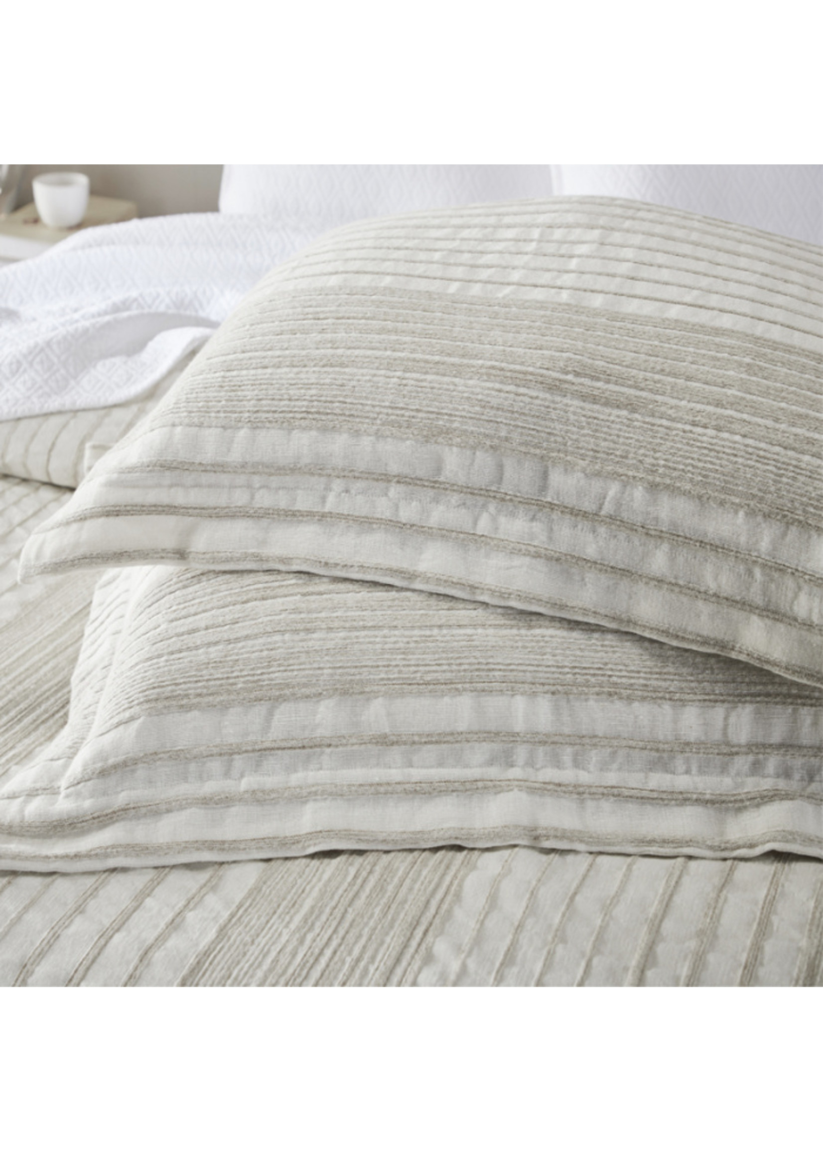 India's Heritage 92"W x 96"L, Natural White, Avalon Pure Linen Stripes Queen Duvet  Cover