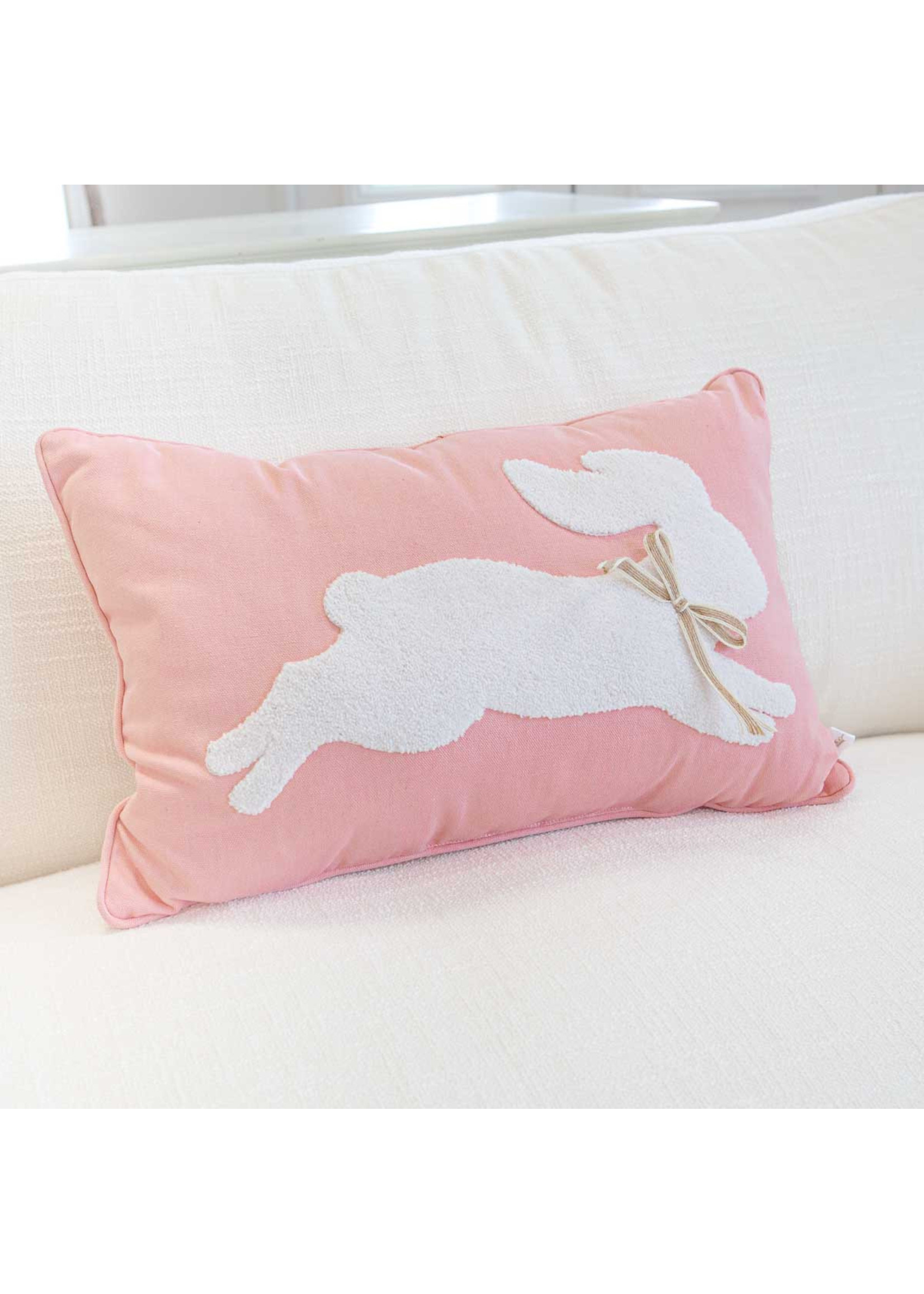 Leaping Bunny Embroidered Lumbar Pillow