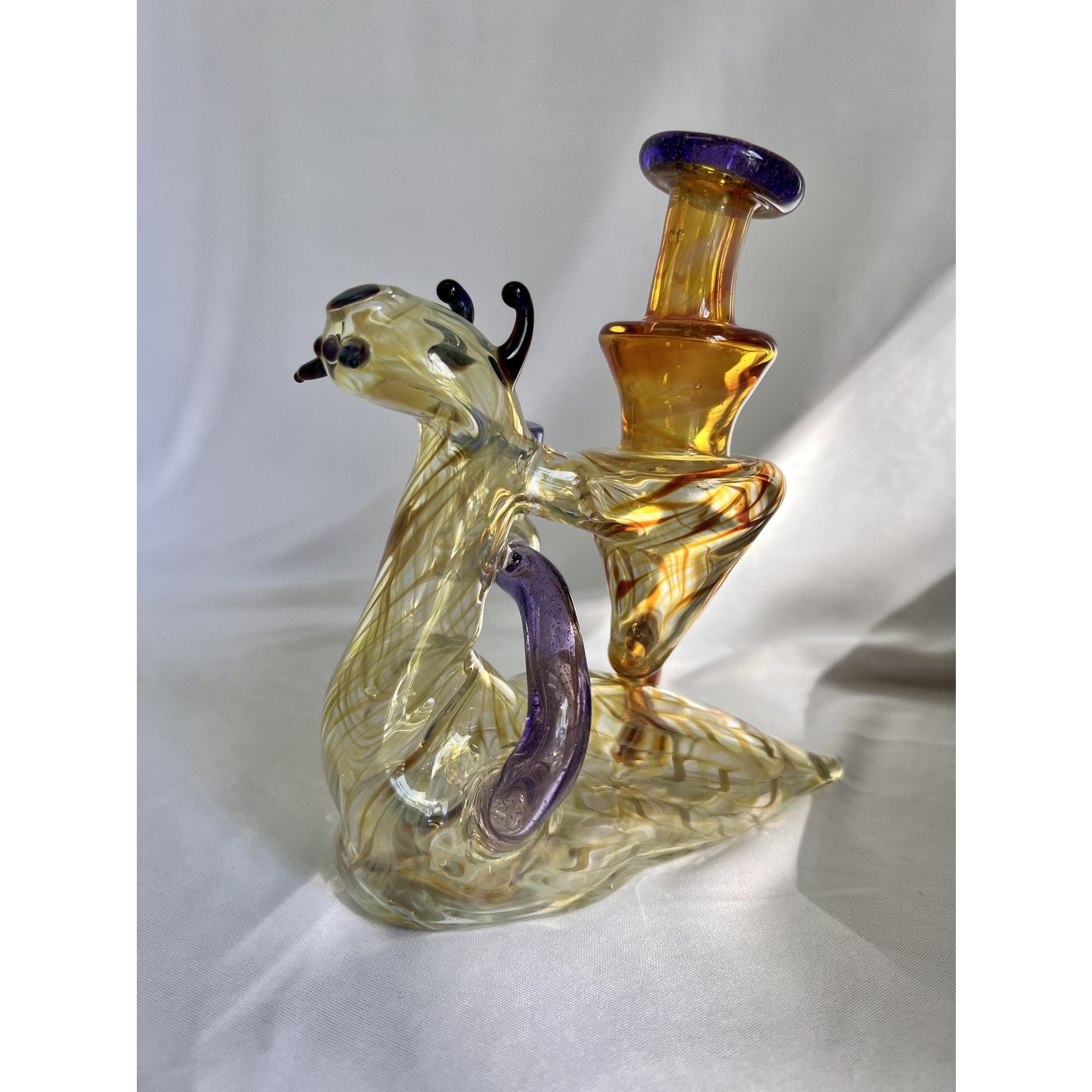 Spunout Glass Spunout Glass Slug Recycler Fume Linework, NS Yellow, Purple Lollipop