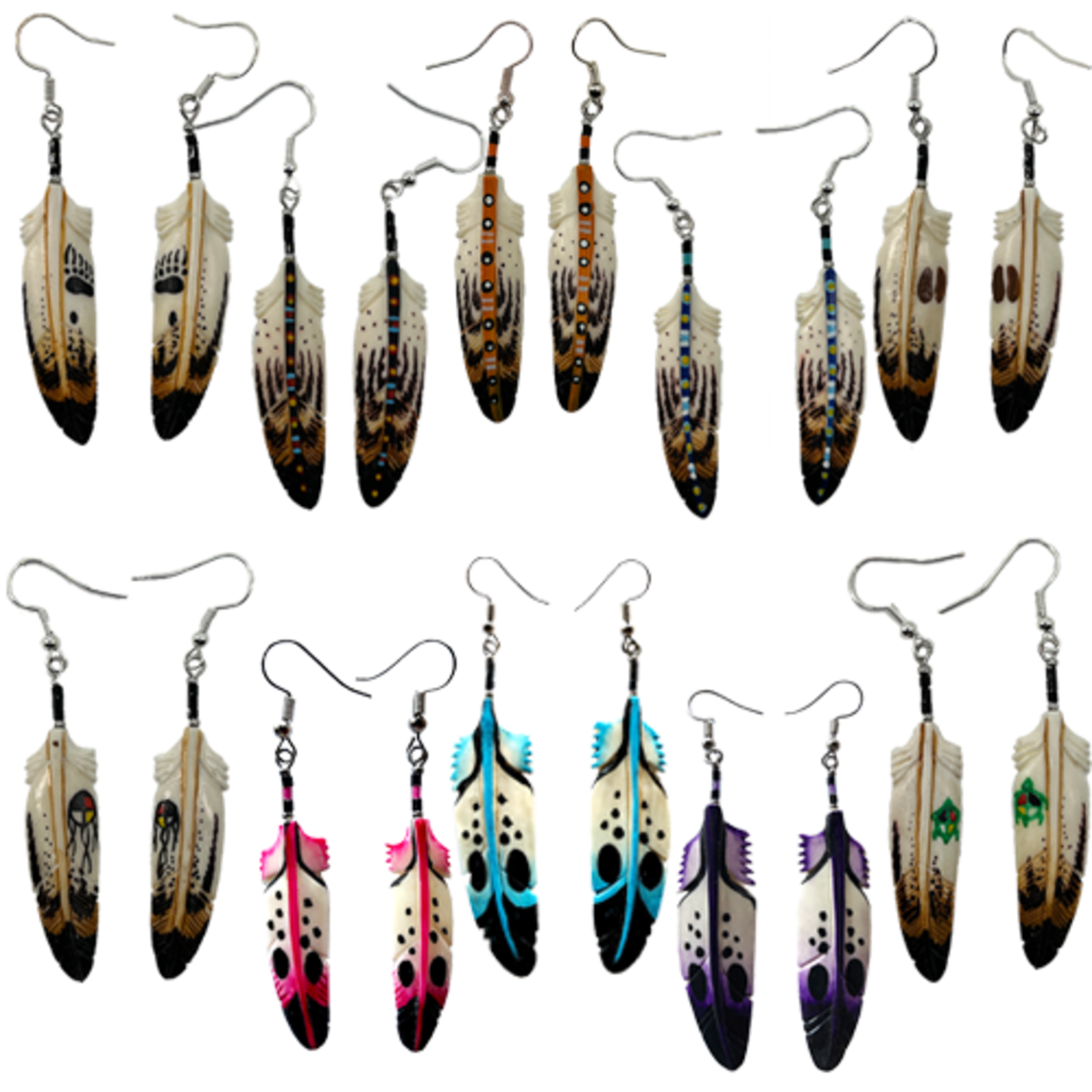 CARVED BONE FEATHER EARRING - 10 PACK 4.5CM ASSORTED