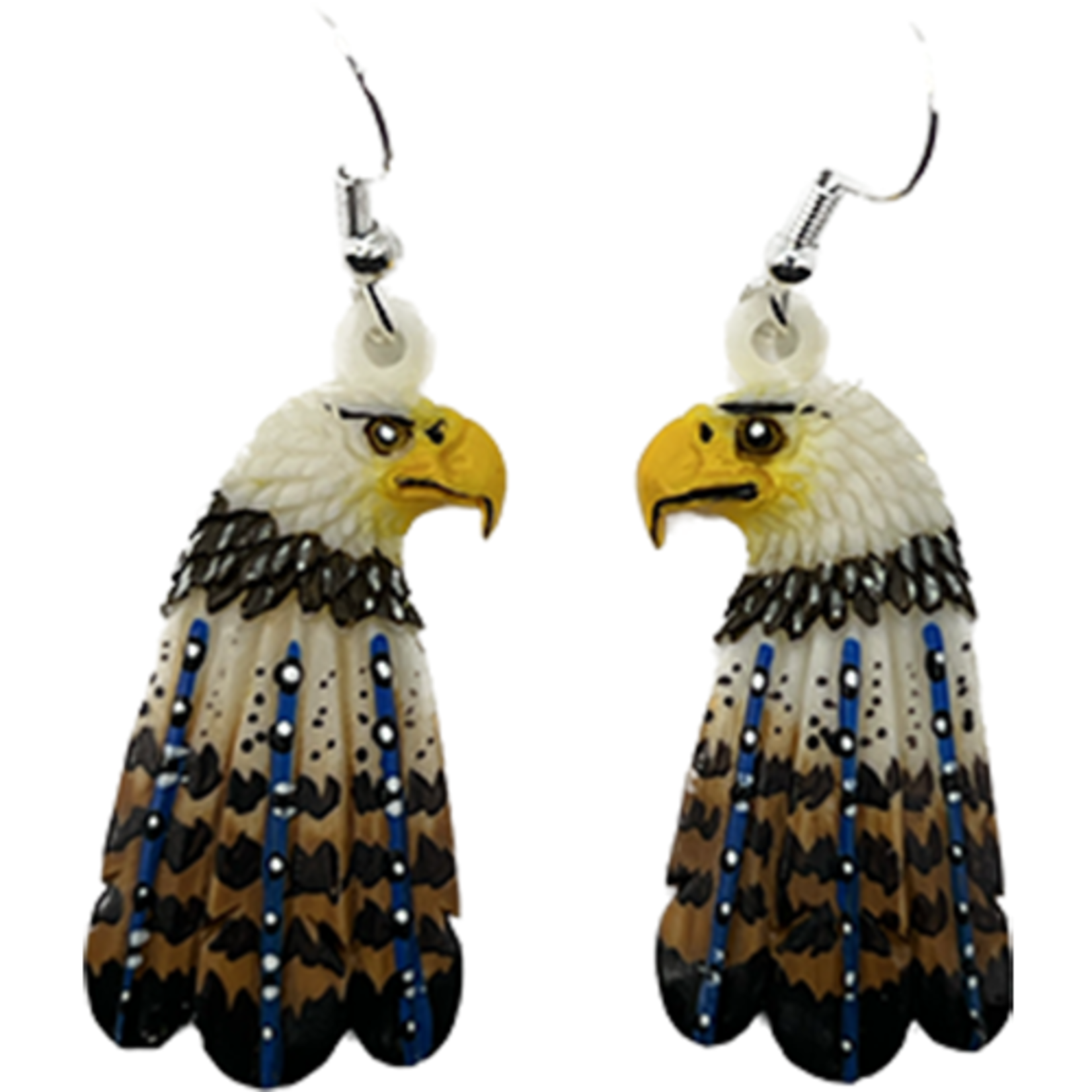 CARVED BONE EARRING - EAGLE WITH FEATHERS