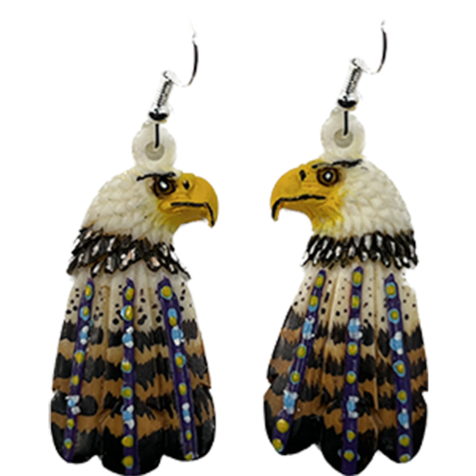 CARVED BONE EARRING - EAGLE WITH FEATHERS