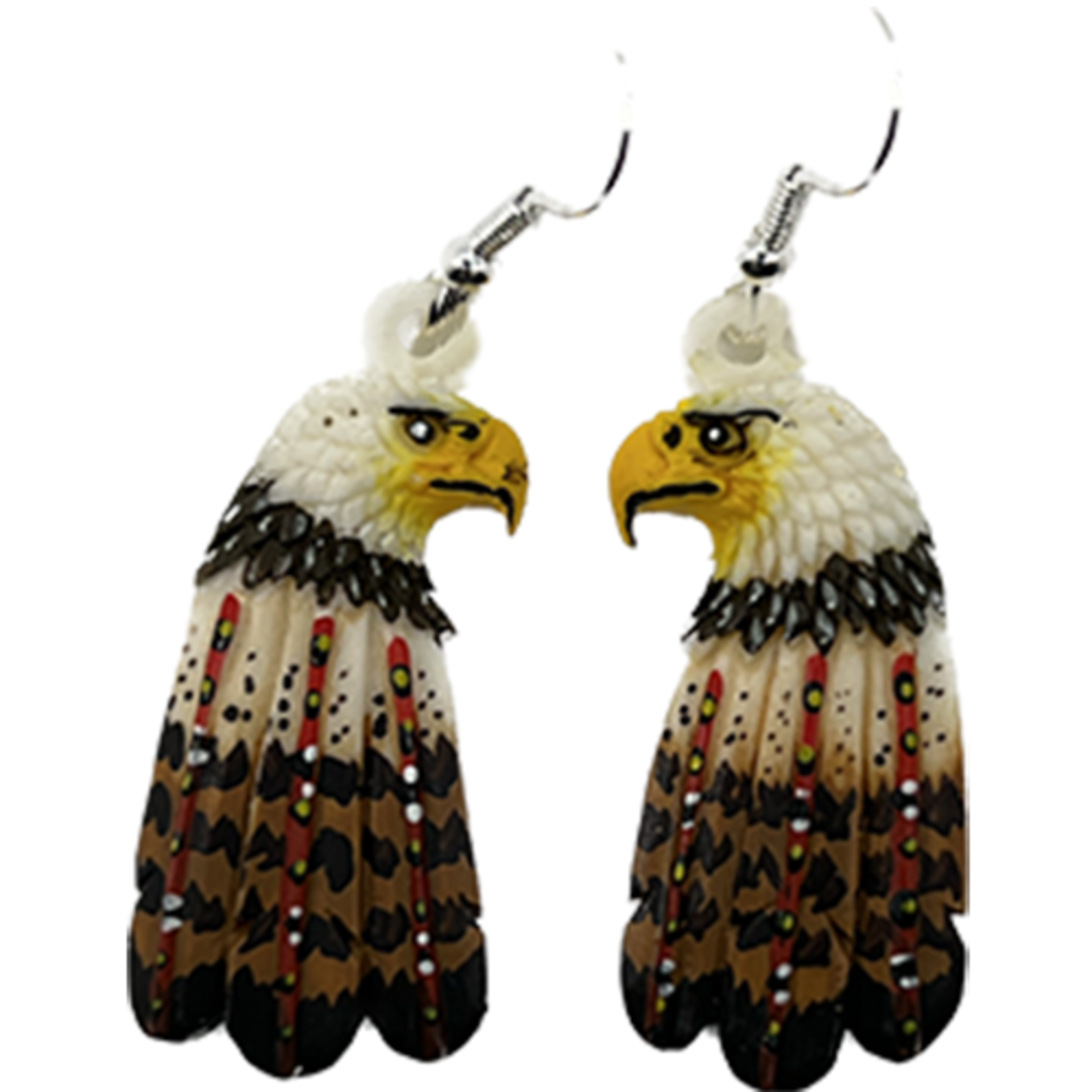 CARVED BONE EARRING - EAGLE WITH FEATHERS