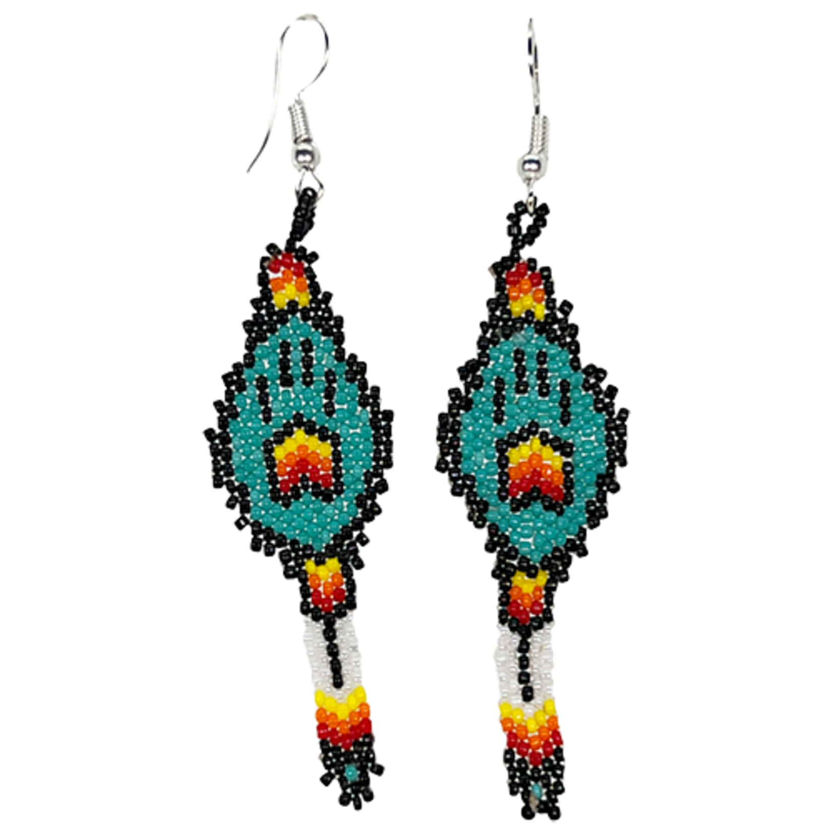 BRICK STITCH EARRING - WOLF PAW W/ FEATHER